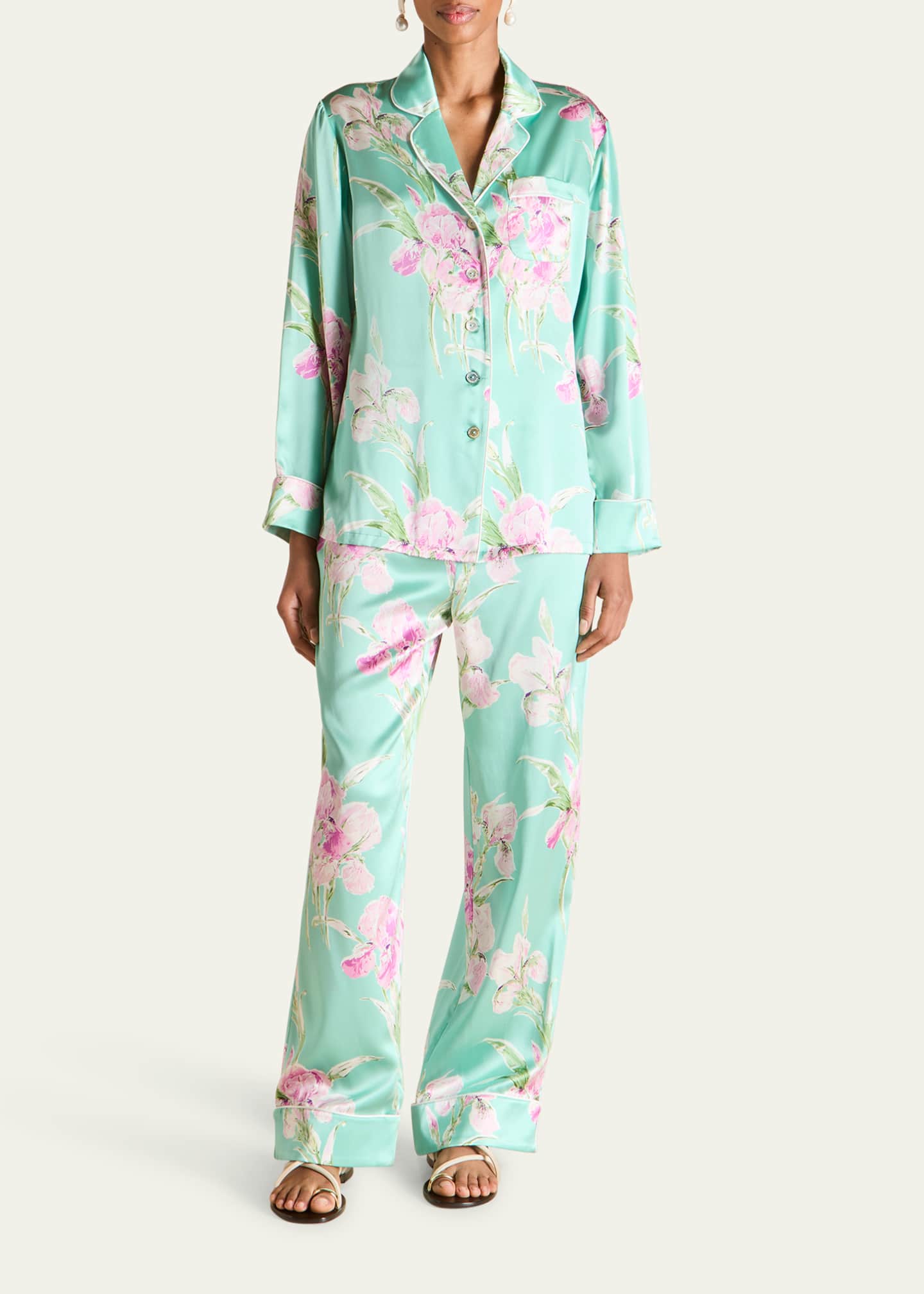 Olivia von Halle Lila Abalone Floral-Print Silk Pajama Set Image 2 of 5