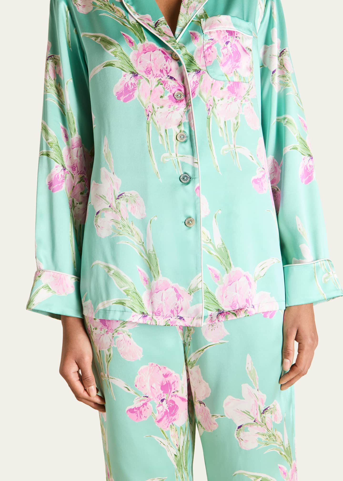 Olivia von Halle Lila Abalone Floral-Print Silk Pajama Set Image 4 of 5