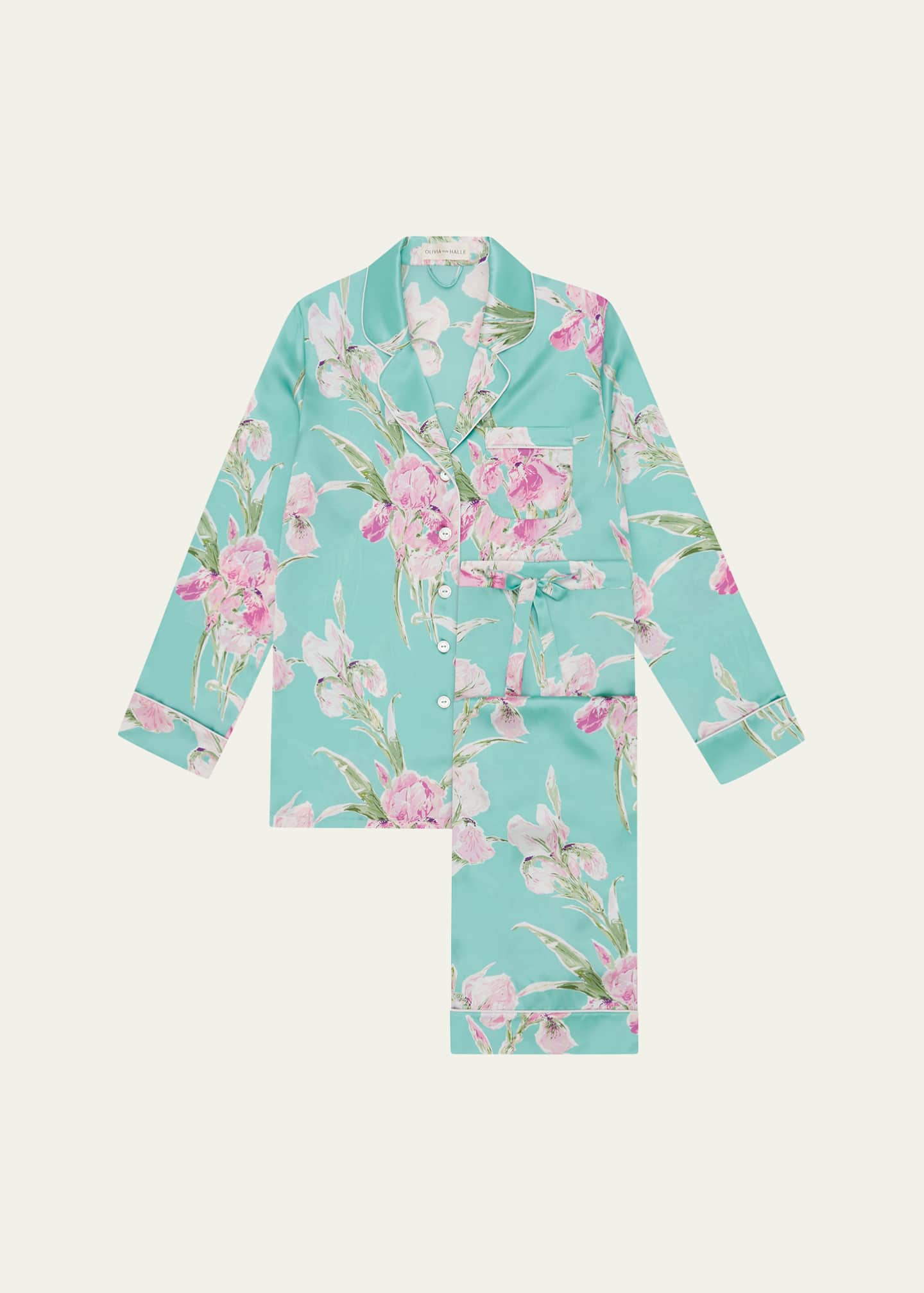 Olivia von Halle Lila Abalone Floral-Print Silk Pajama Set Image 1 of 5