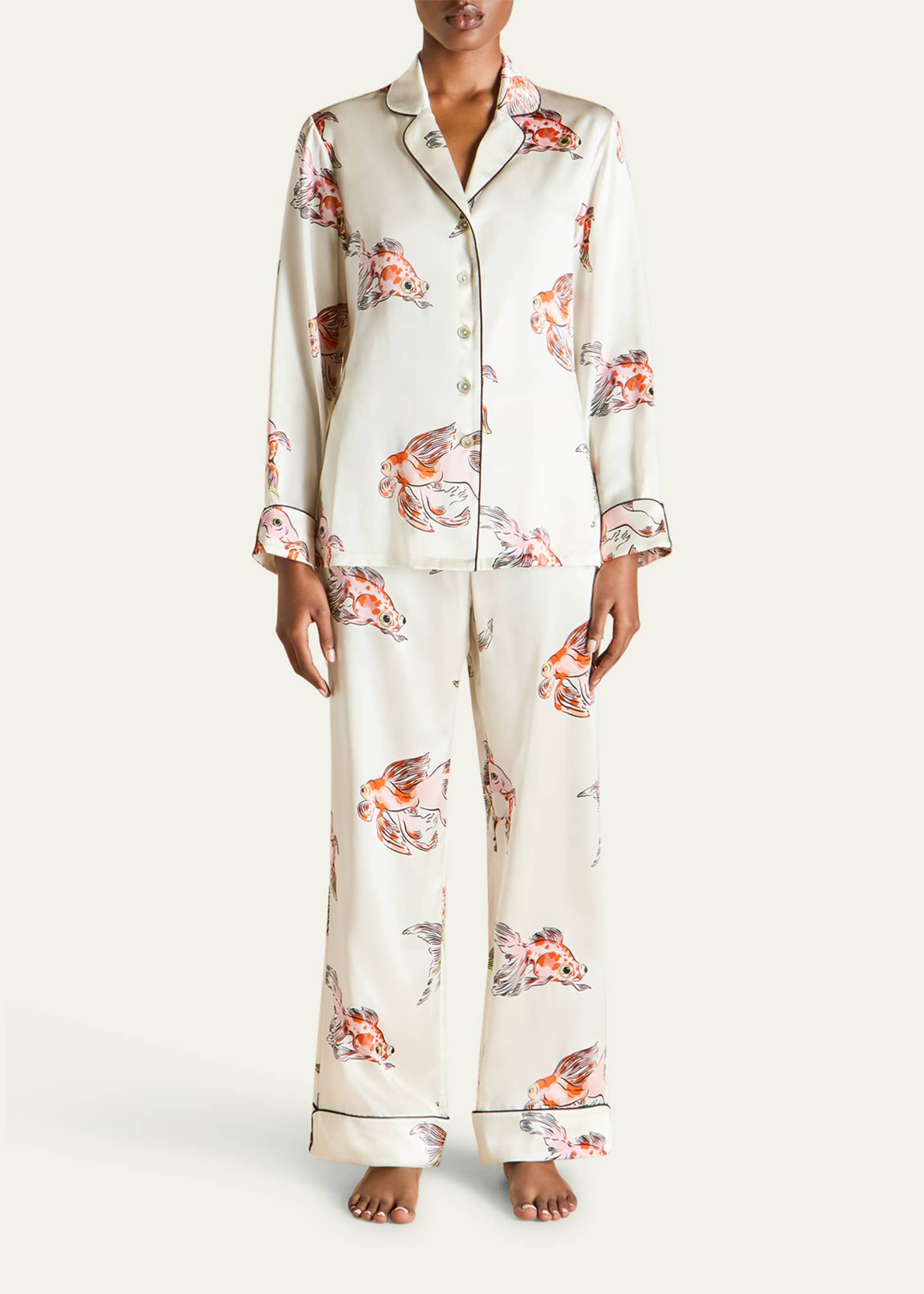 Olivia von Halle Lila Cora Fish-Print Silk Pajama Set Image 2 of 5