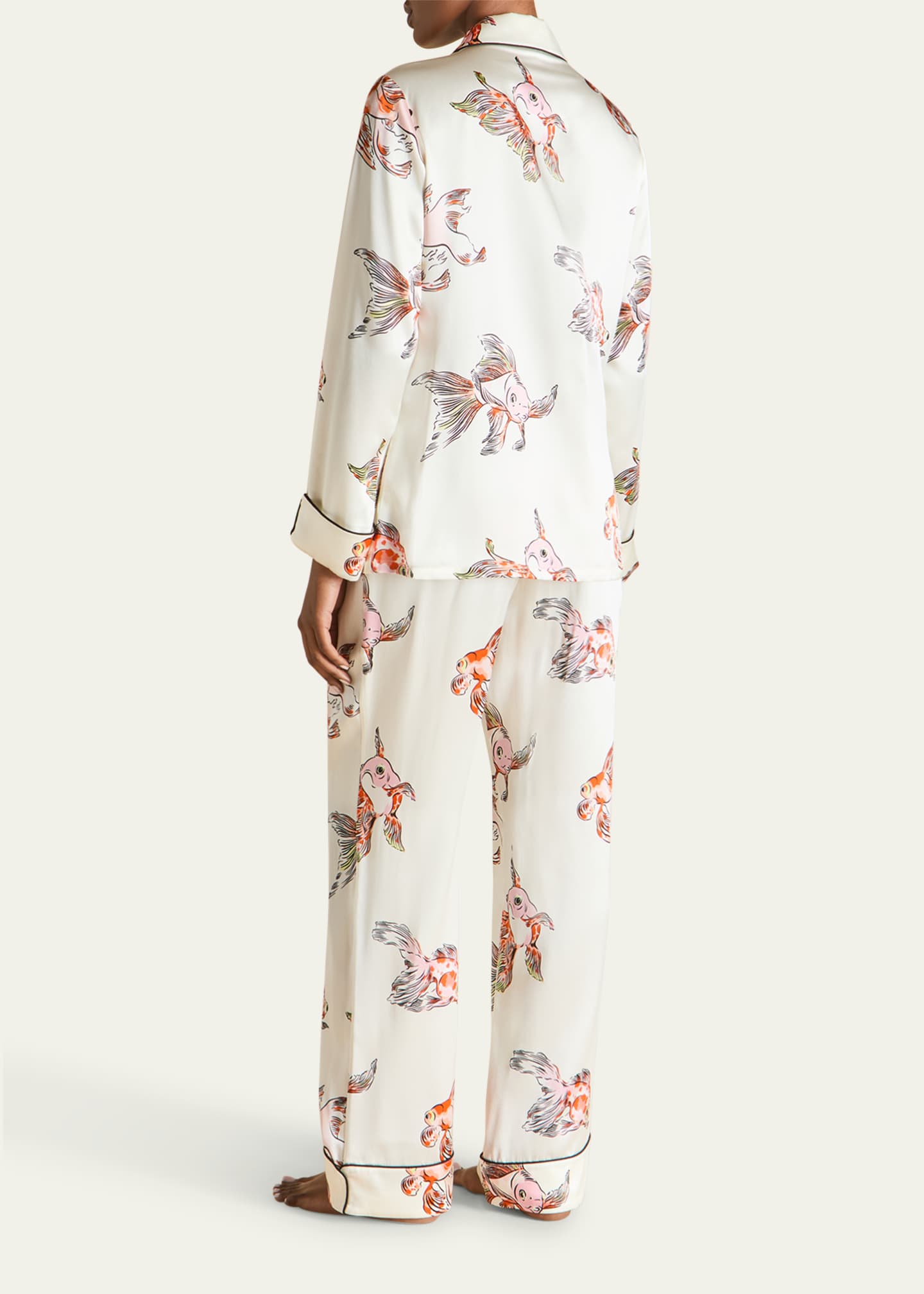 Olivia von Halle Lila Cora Fish-Print Silk Pajama Set Image 3 of 5