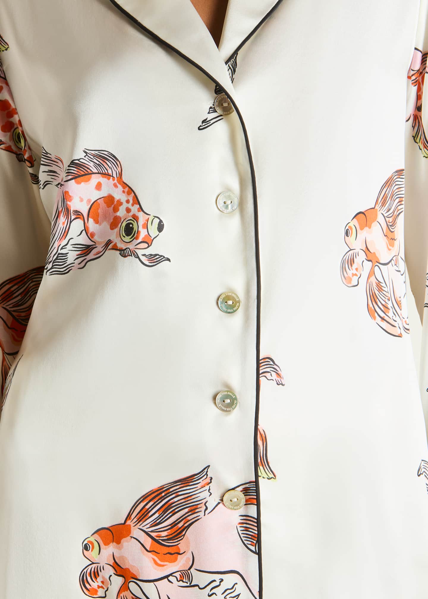 Olivia von Halle Lila Cora Fish-Print Silk Pajama Set Image 4 of 5