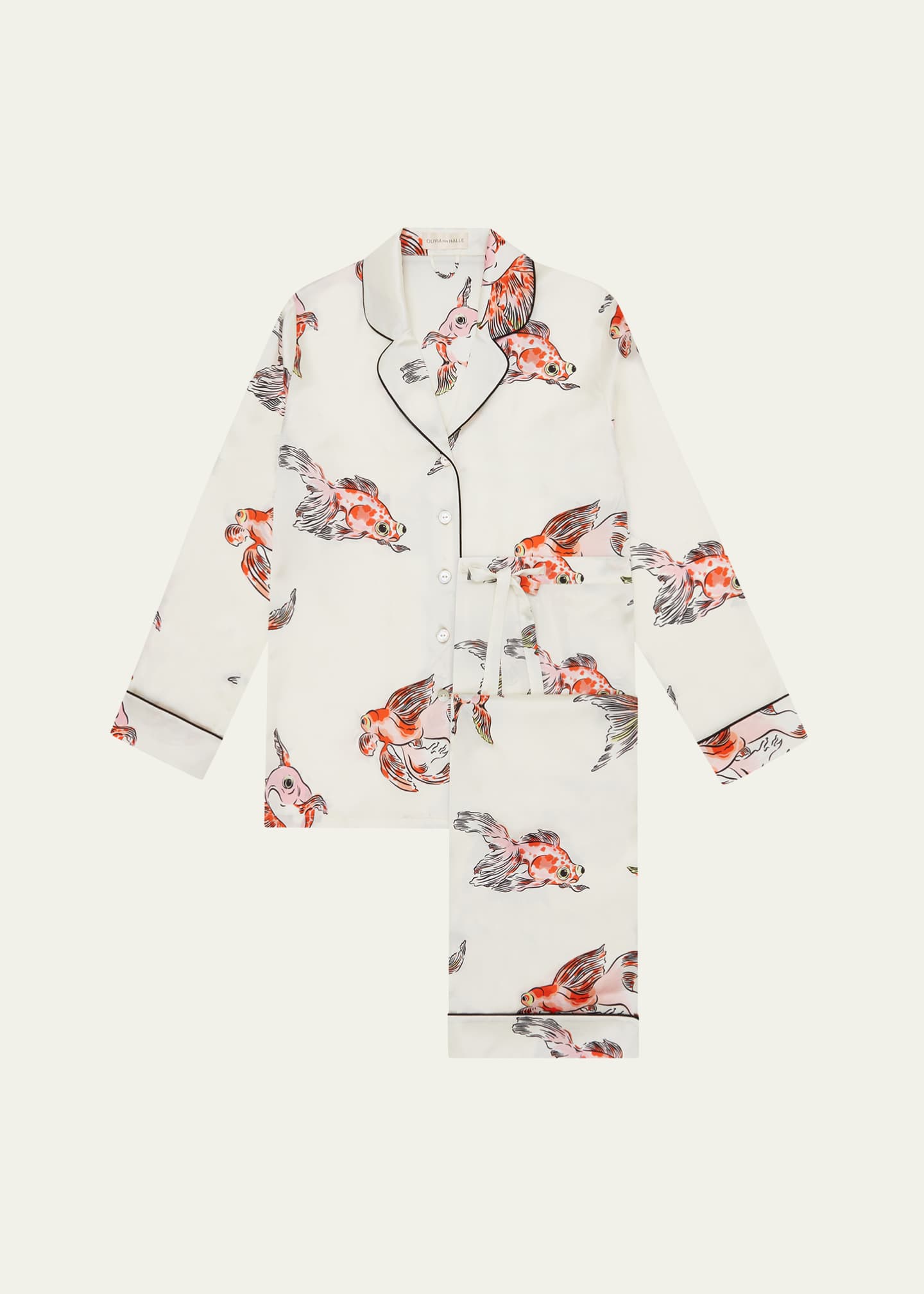 Olivia von Halle Lila Cora Fish-Print Silk Pajama Set Image 1 of 5