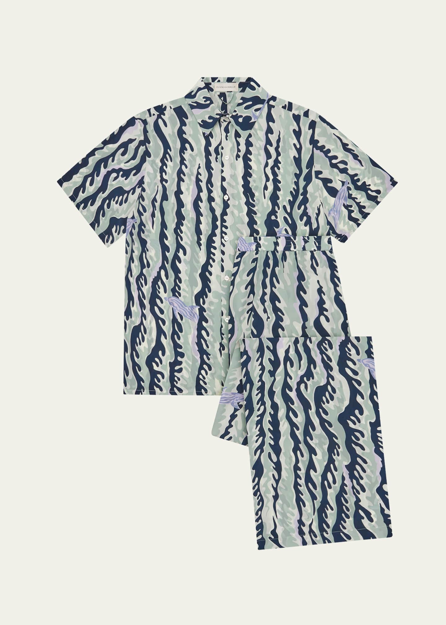 Olivia von Halle Alabama Marina Dolphin-Print Silk Pajama Set