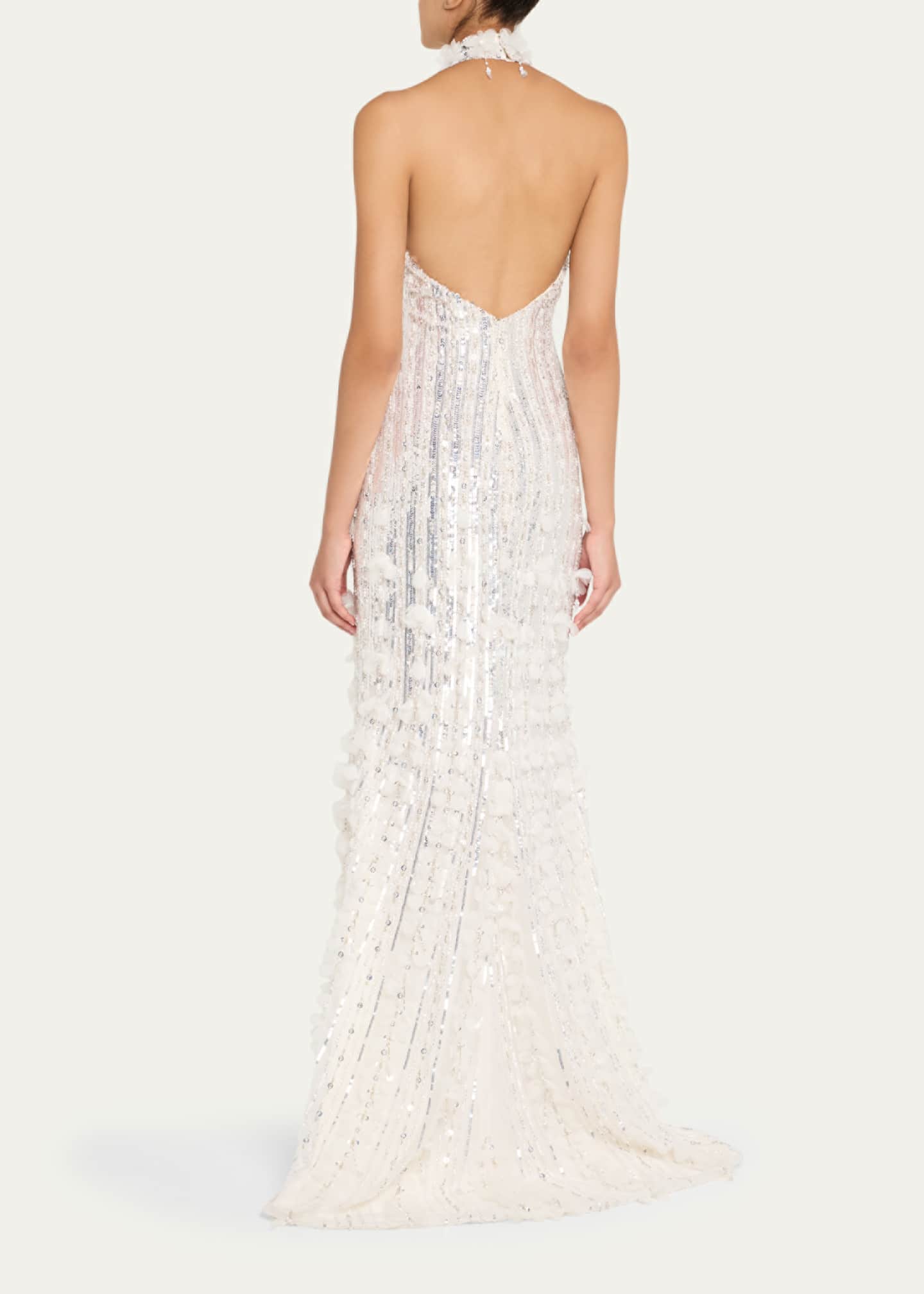 Sequined Tulle Petal Halter Gown