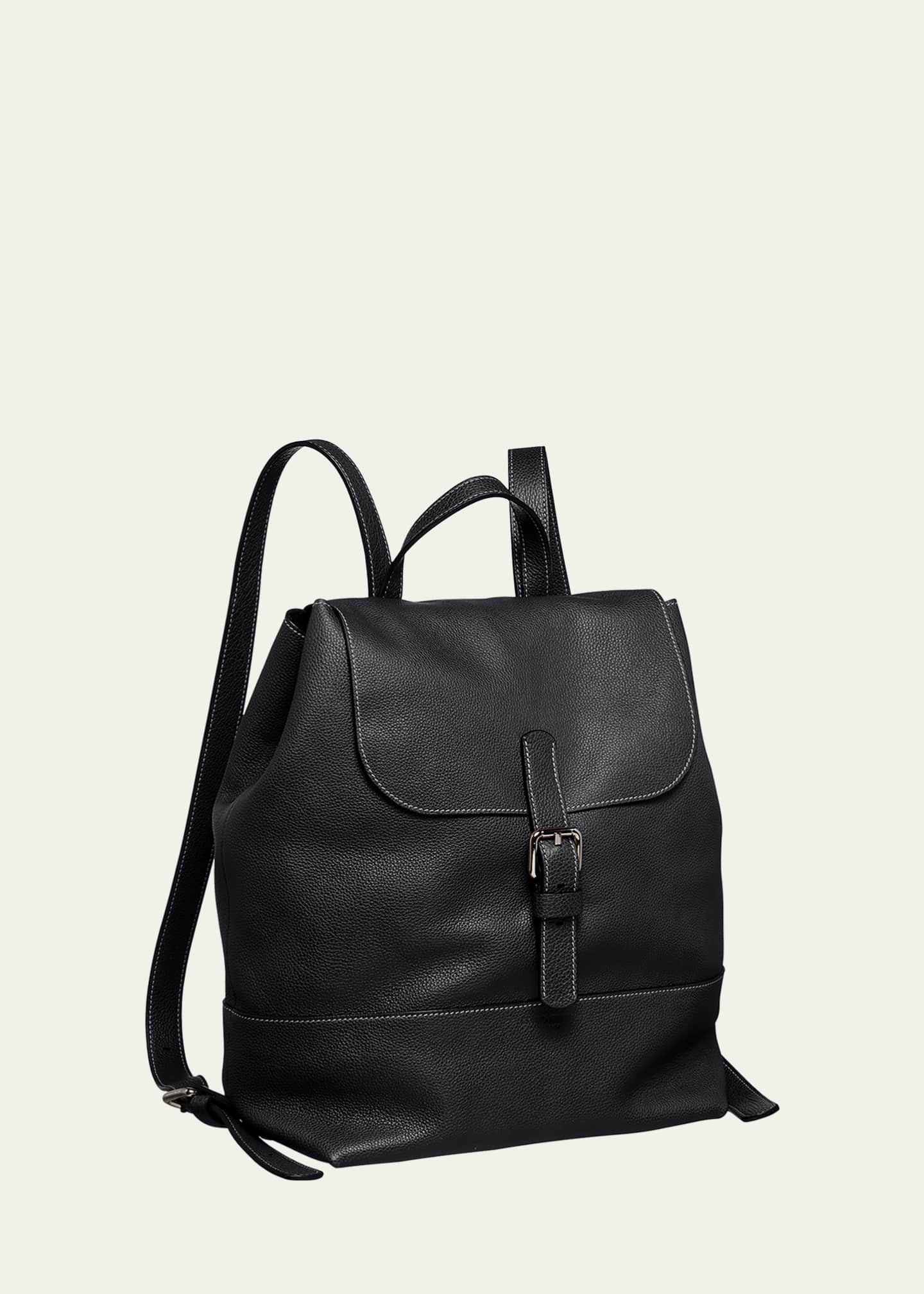 Giorgio Armani Men's Pebble Leather Flap-Top Backpack Image 2 of 3