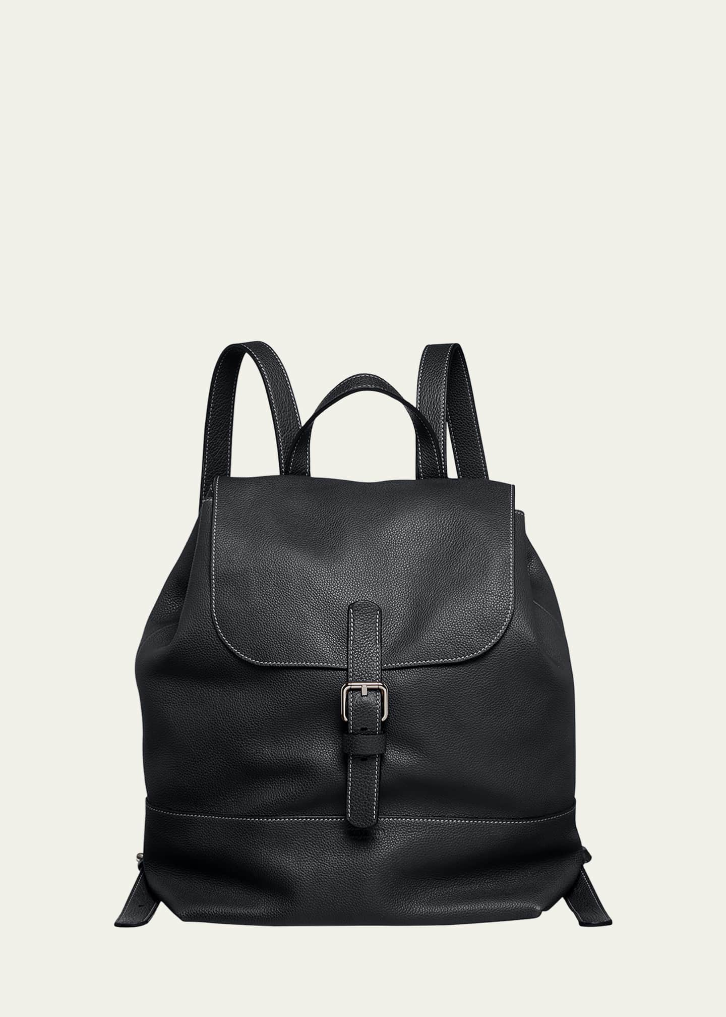Giorgio Armani Men's Pebble Leather Flap-Top Backpack Image 1 of 3