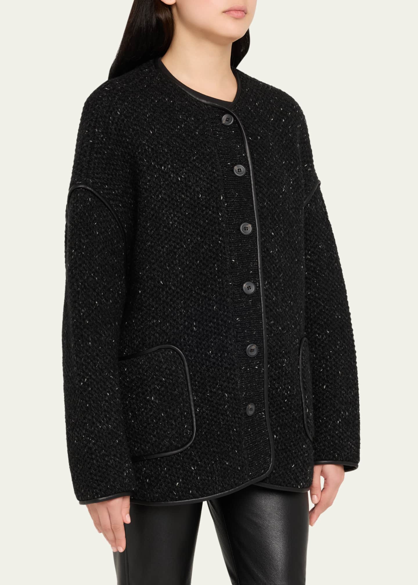 Altuzarra Medrano Leather-Piping Knit Jacket Image 4 of 5