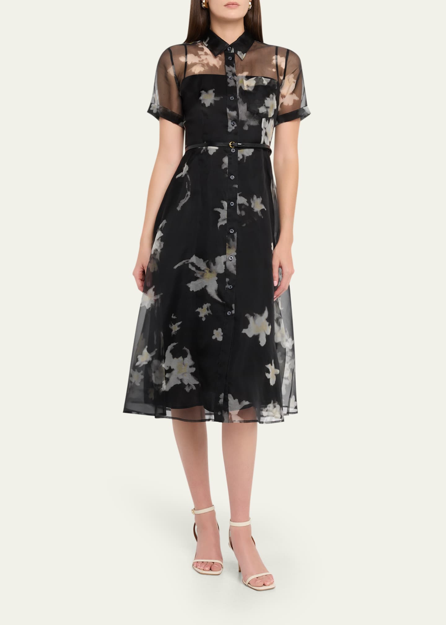 Altuzarra Kiera Floral Sheer Silk Midi Shirtdress Image 2 of 5