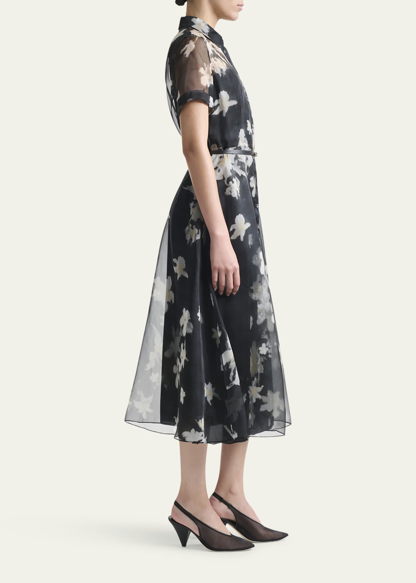 Altuzarra Kiera Floral Sheer Silk Midi Shirtdress Image 4 of 5
