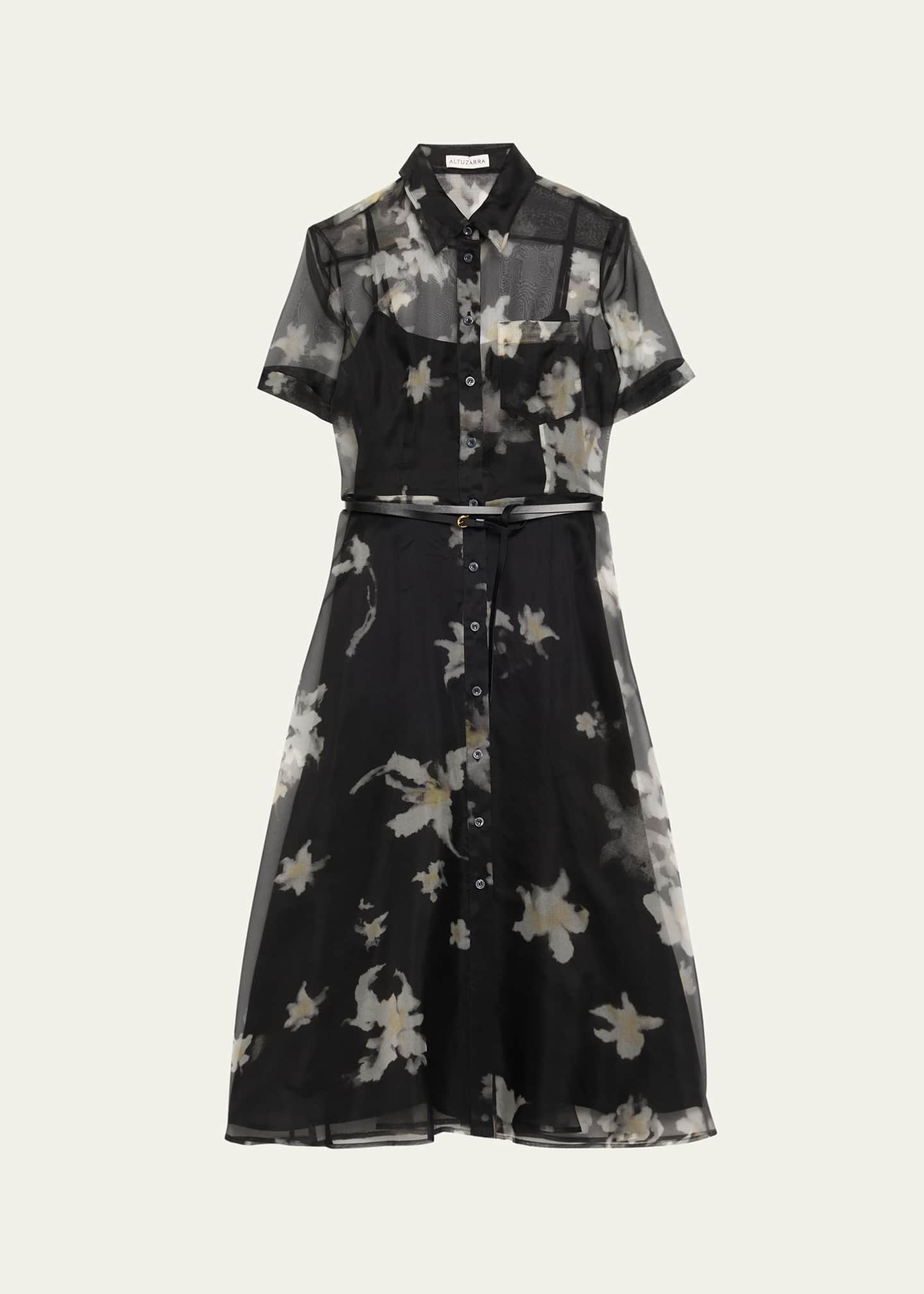 Altuzarra Kiera Floral Sheer Silk Midi Shirtdress Image 1 of 5