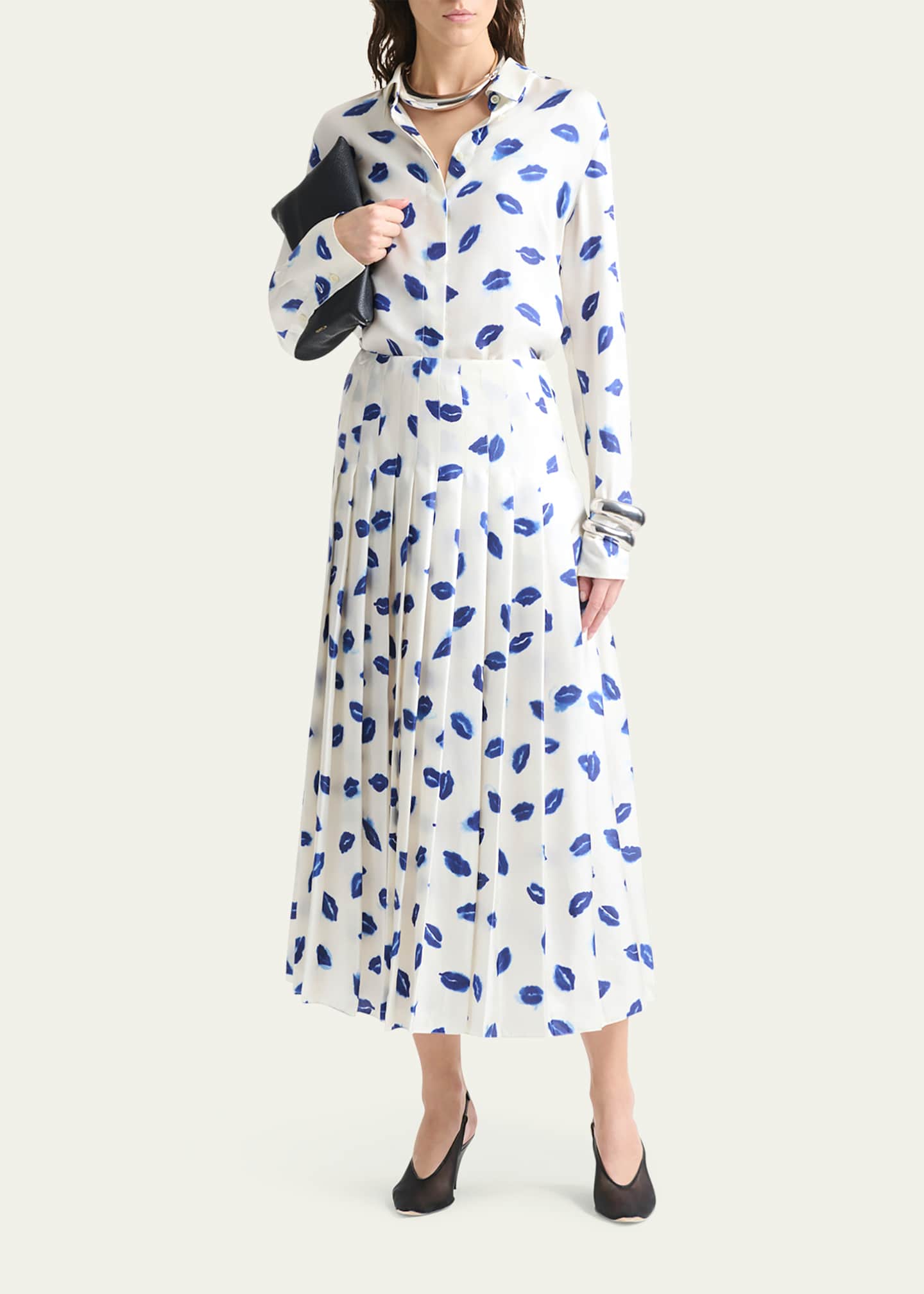 Altuzarra Chika Lip-Print Silk Button-Down Top Image 2 of 5