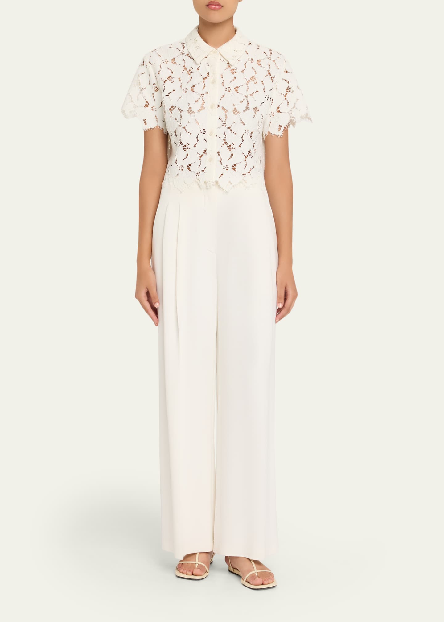 SIMKHAI Marjorie Short-Sleeve Lace Camp Shirt Image 2 of 5