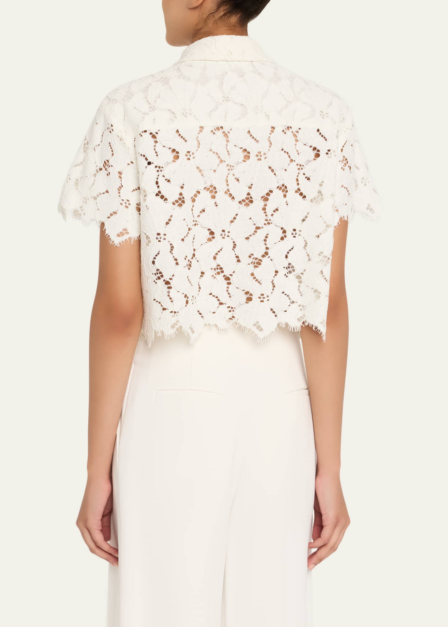 SIMKHAI Marjorie Short-Sleeve Lace Camp Shirt Image 3 of 5