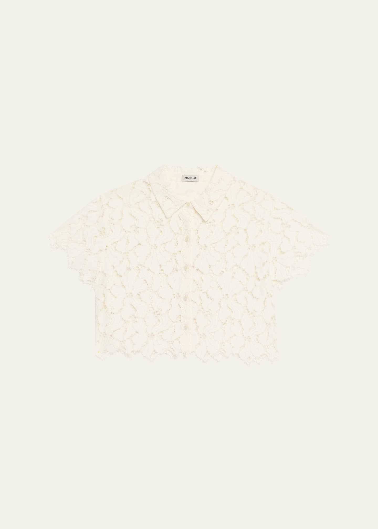 SIMKHAI Marjorie Short-Sleeve Lace Camp Shirt Image 1 of 5