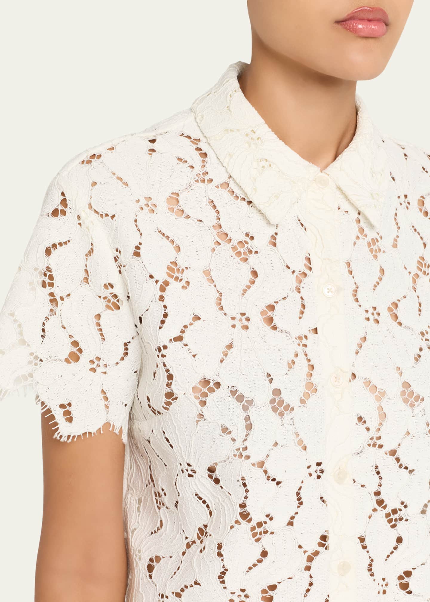 SIMKHAI Marjorie Short-Sleeve Lace Camp Shirt Image 5 of 5