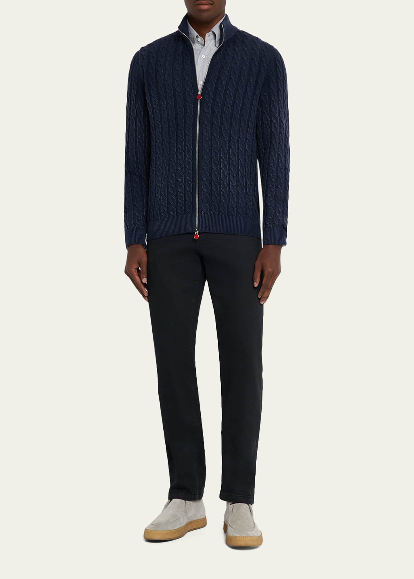 Kiton Men's Washed Cashmere Cable Knit Full-Zip Sweater - Bergdorf