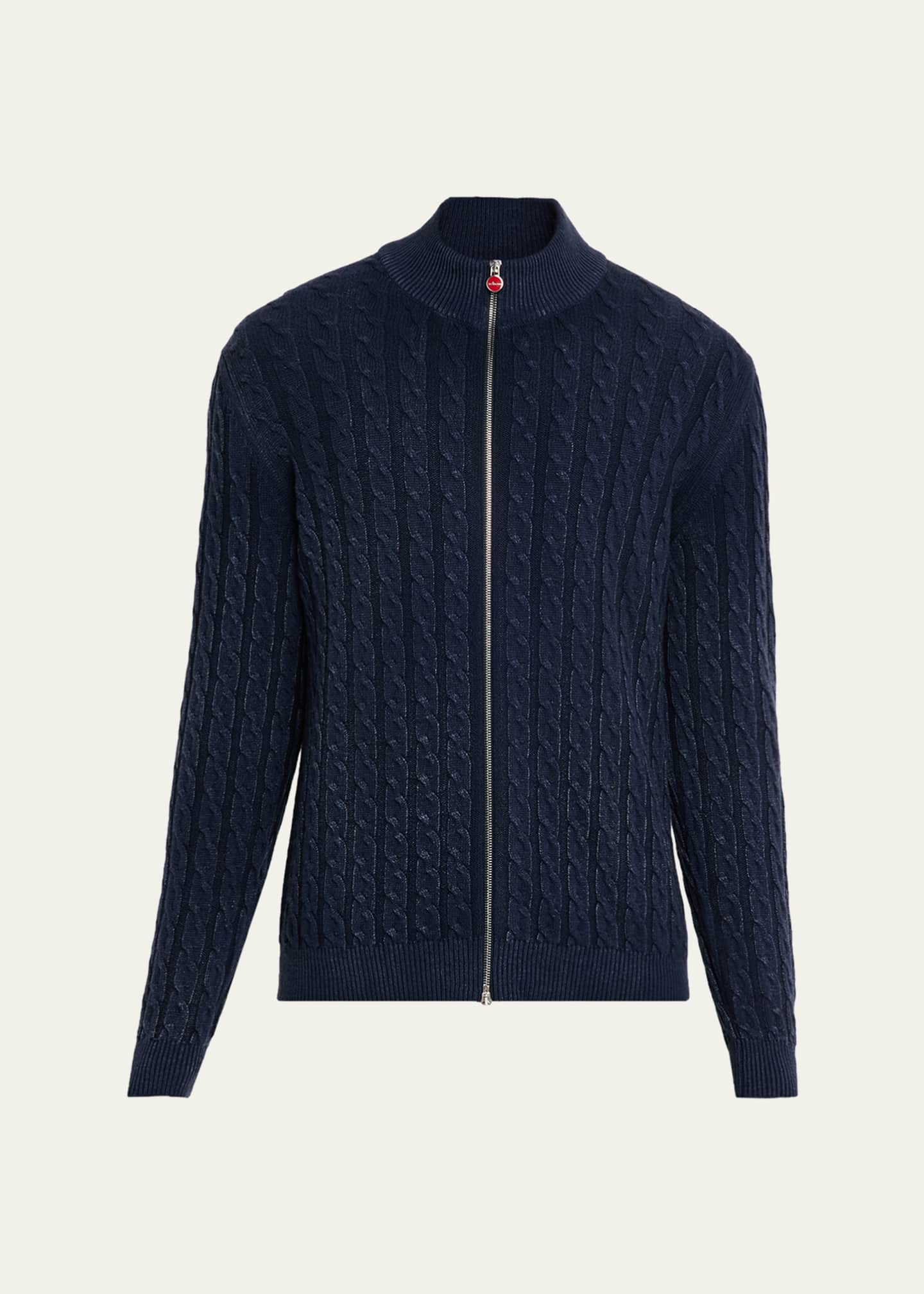 Kiton Men's Washed Cashmere Cable Knit Full-Zip Sweater - Bergdorf