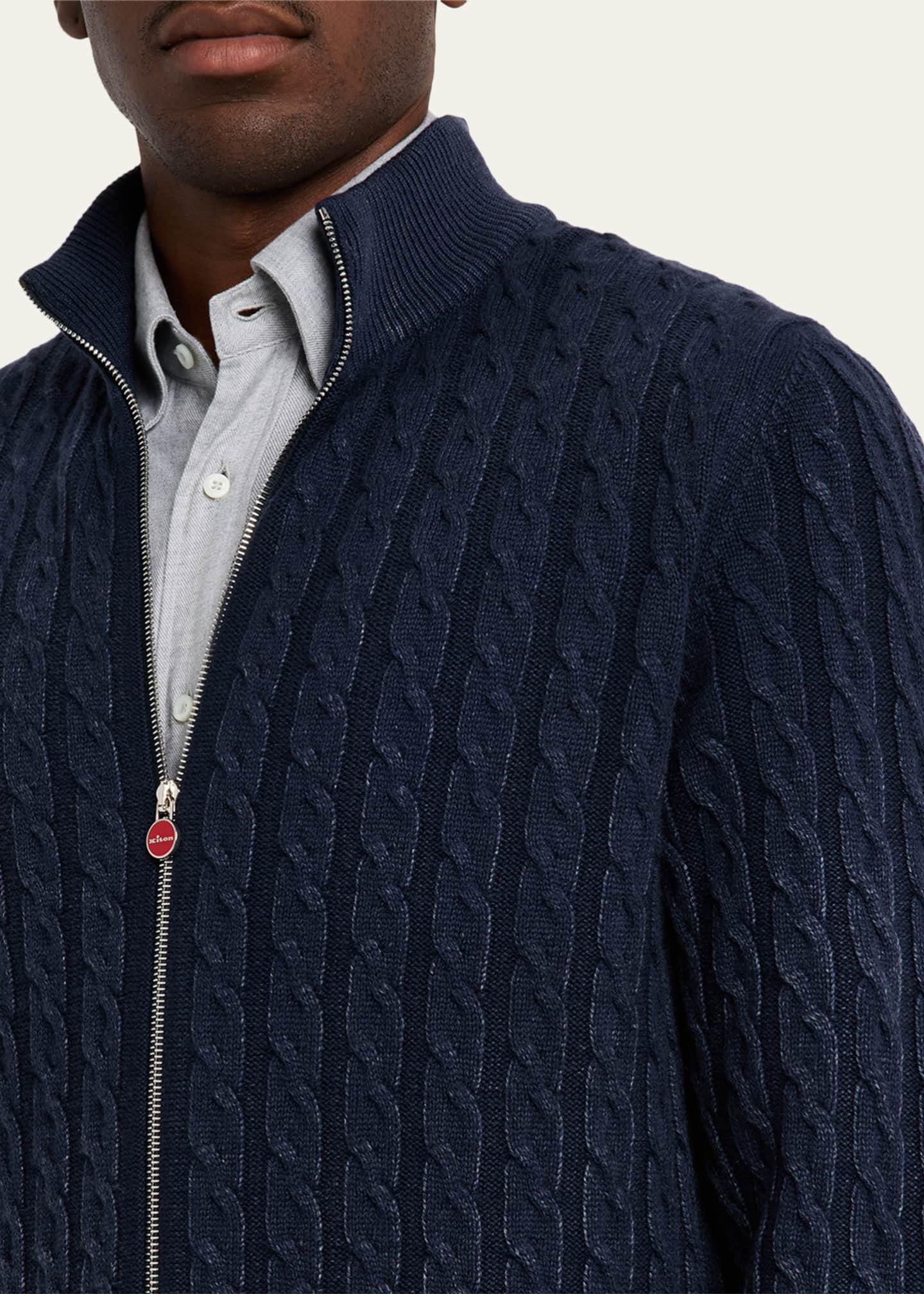 Kiton Men's Washed Cashmere Cable Knit Full-Zip Sweater - Bergdorf