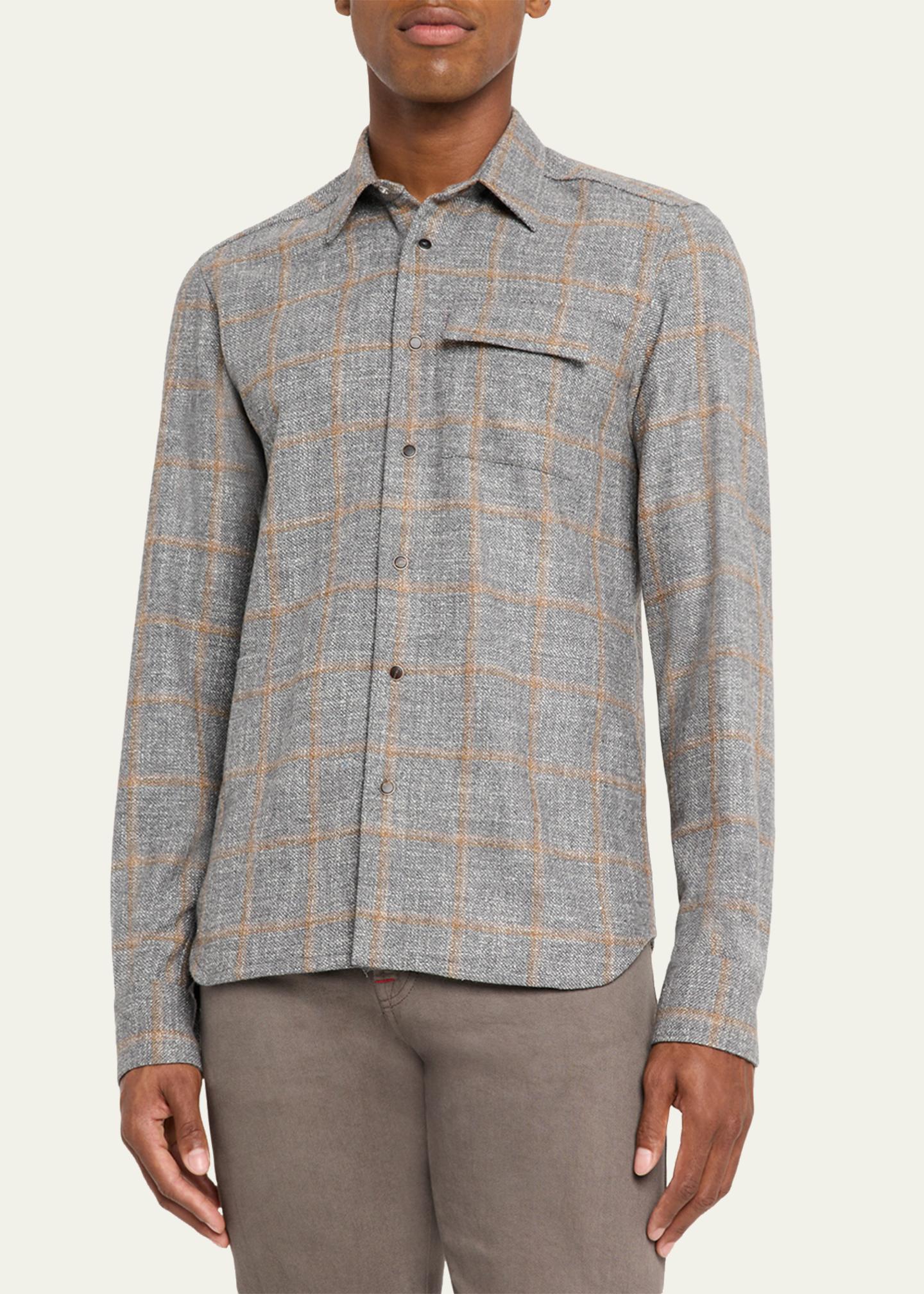 Kiton Men's Windowpane Snap-Front Overshirt - Bergdorf Goodman