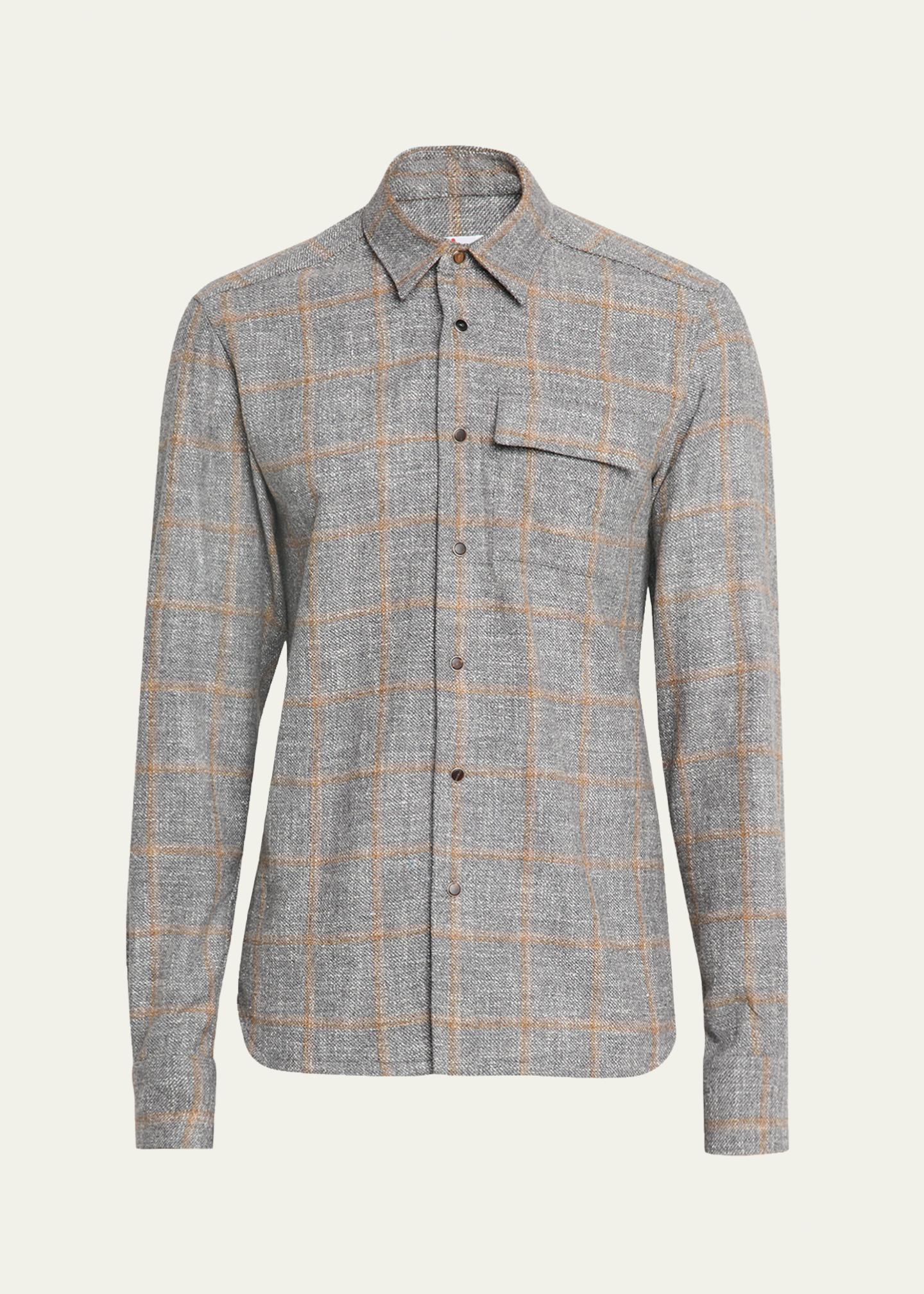 Kiton Men's Windowpane Snap-Front Overshirt - Bergdorf Goodman