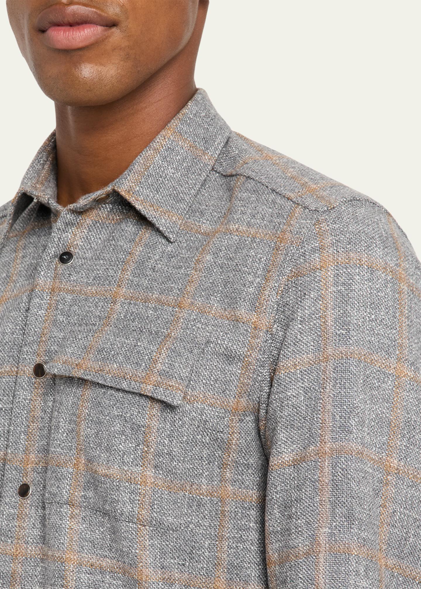 Kiton Men's Windowpane Snap-Front Overshirt - Bergdorf Goodman
