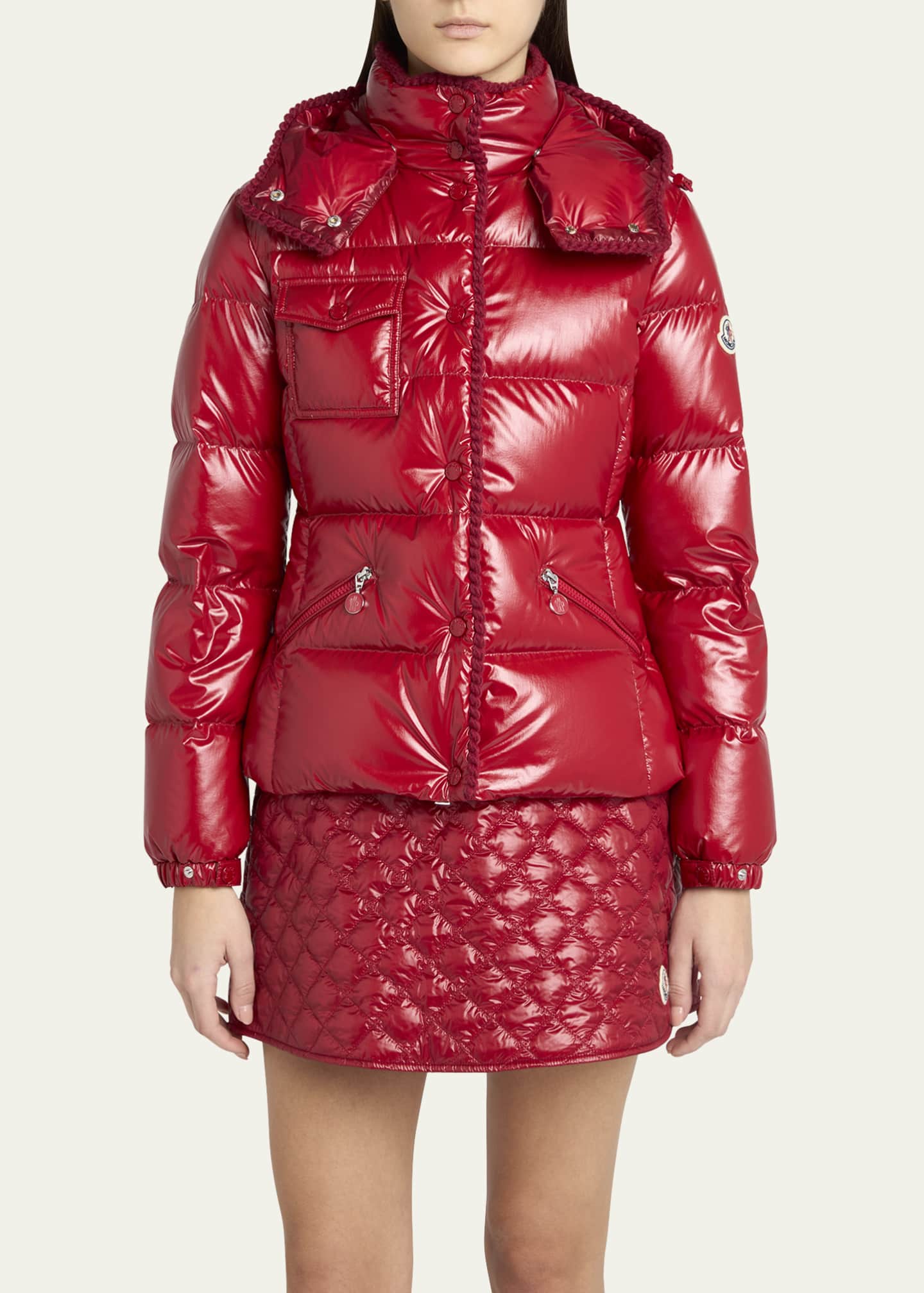 Moncler Glareins Hooded Short Down Jacket with Braided Trim