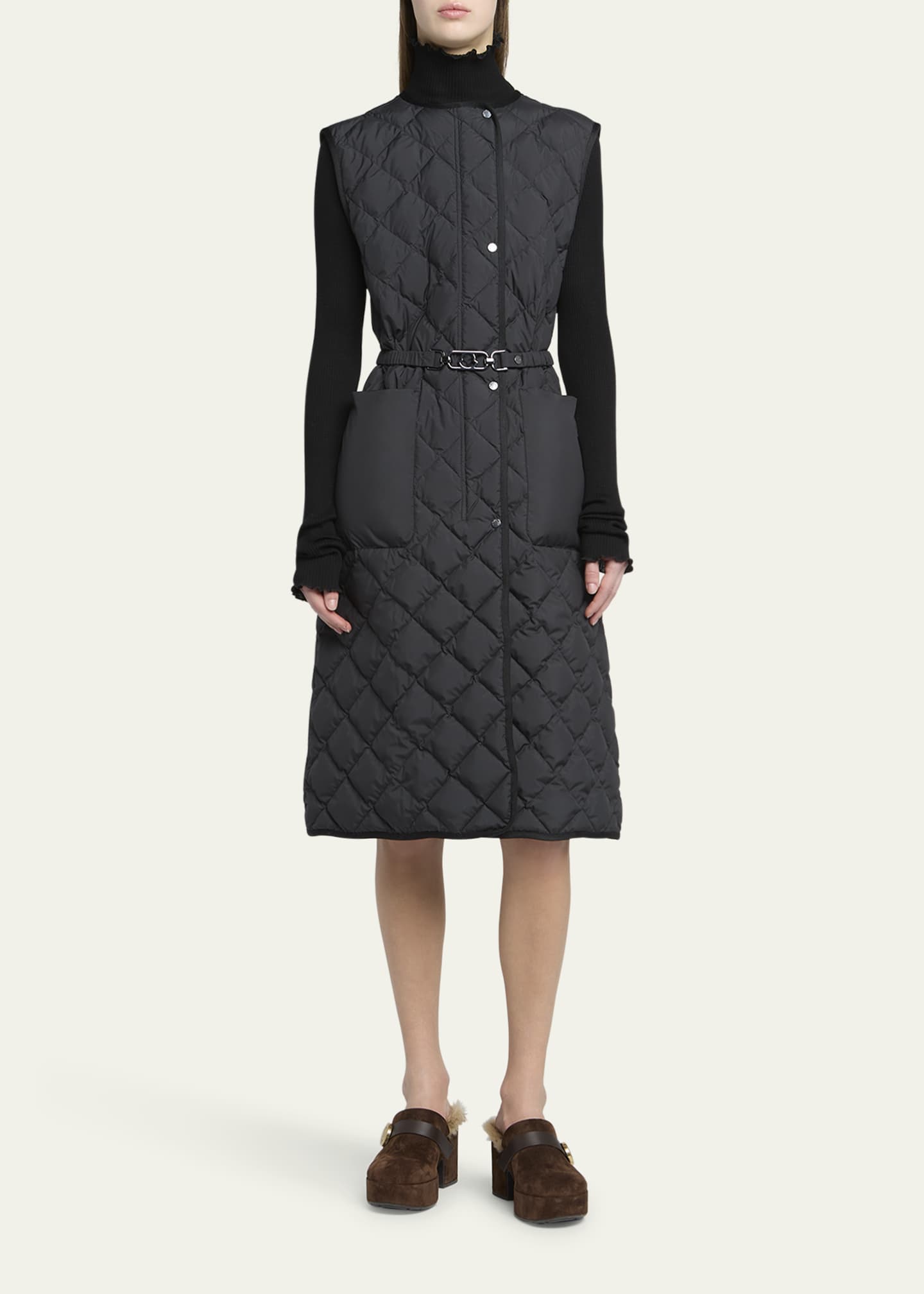 Moncler Butor Diamond-Quilted Long Down Vest Image 2 of 5
