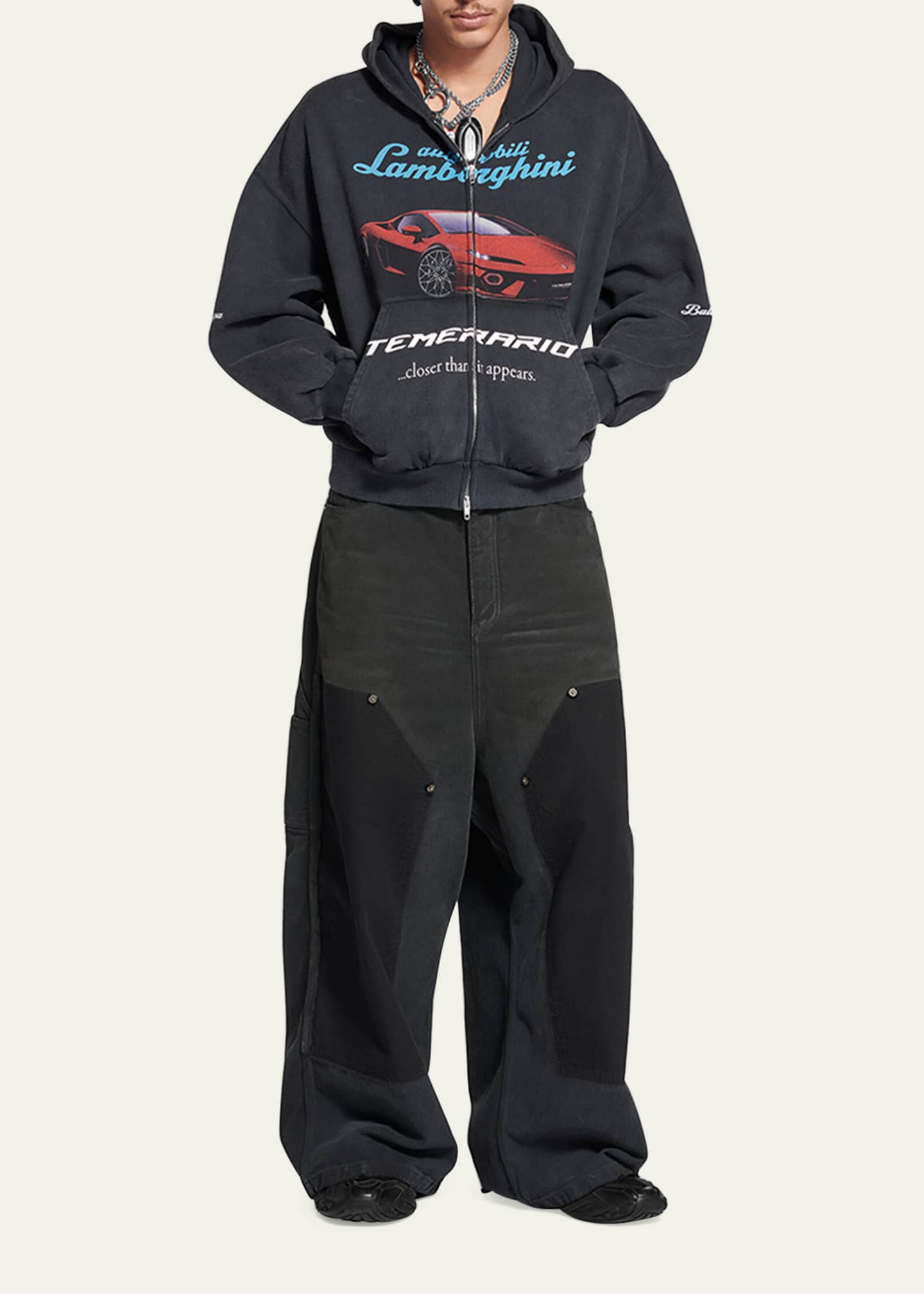 Men's Distressed Wide-Leg Carpenter Pants