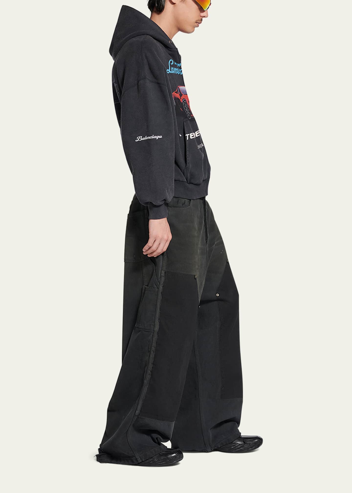 Men's Distressed Wide-Leg Carpenter Pants
