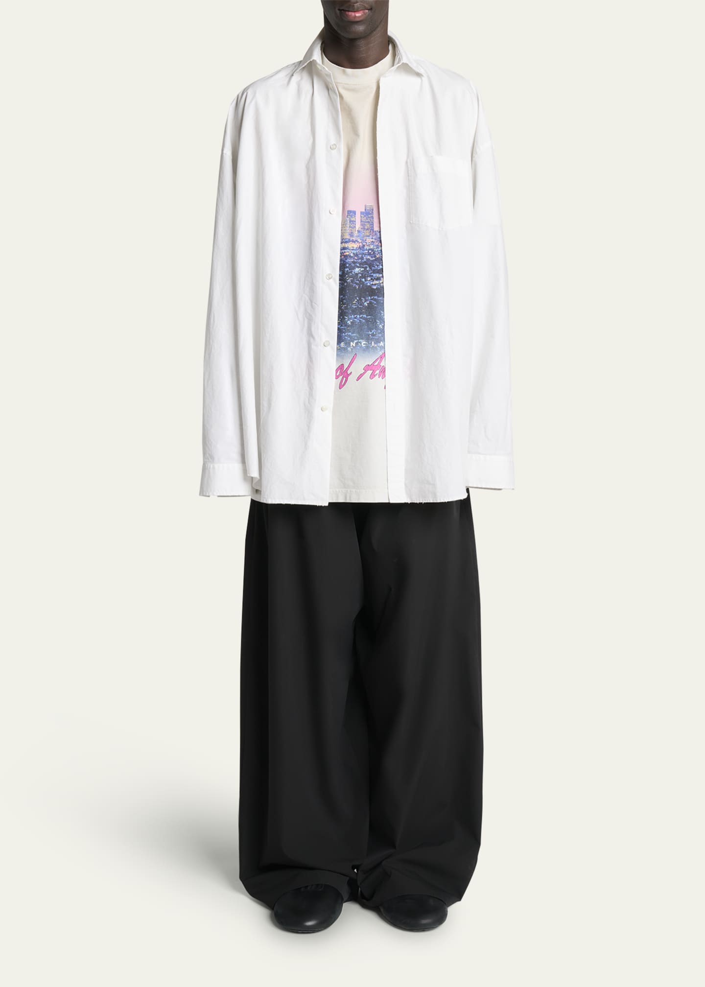 Balenciaga Men's Poplin Los Angeles Double-Layer T-Shirt Image 2 of 5