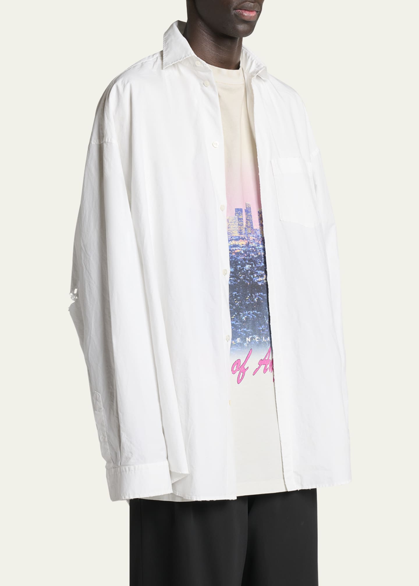 Balenciaga Men's Poplin Los Angeles Double-Layer T-Shirt Image 4 of 5