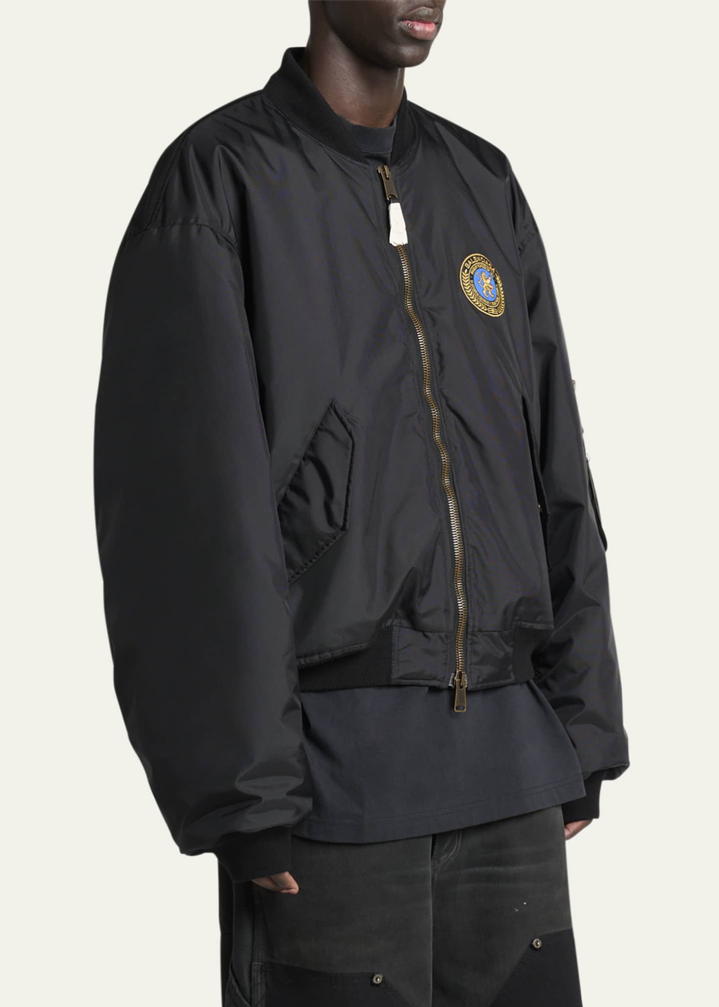 Balenciaga Men's Crest Patch Oversized Nylon Bomber Jacket Image 4 of 5