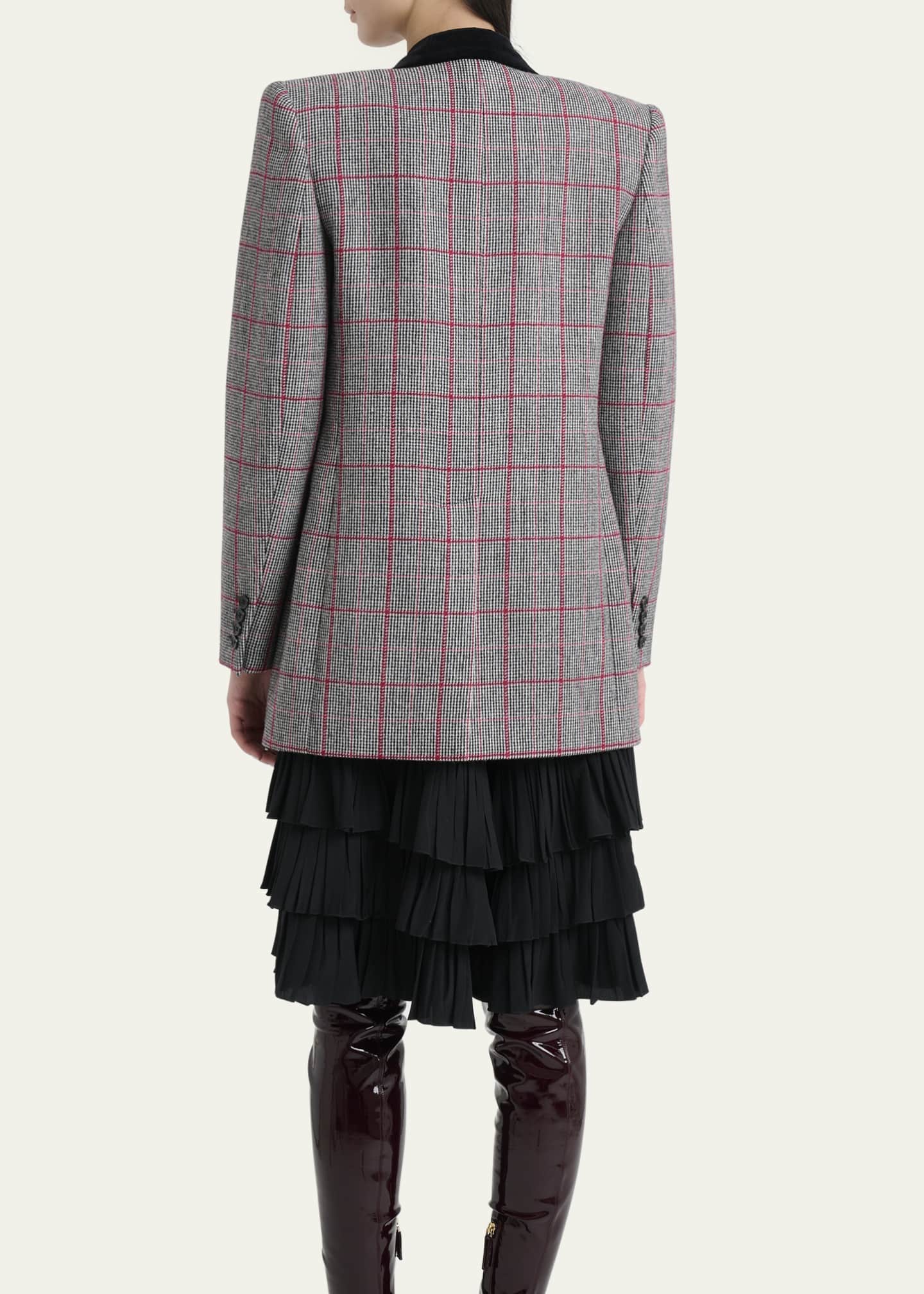 Chloe Check Wool Velvet-Trim Double-Breasted Jacket Image 3 of 5