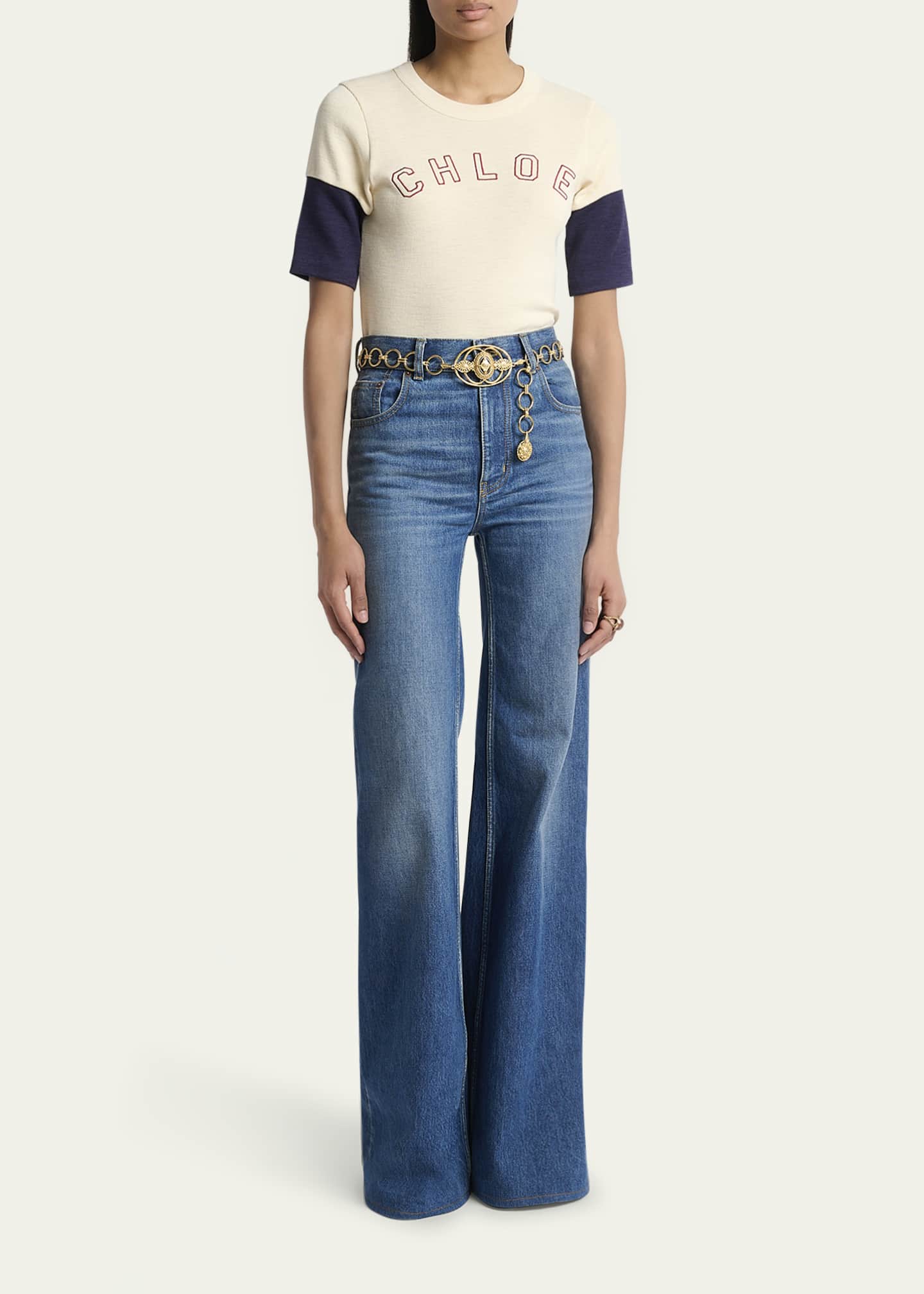 Chloe Logo Embroidered Heavy Cotton Wool T-Shirt Image 2 of 5