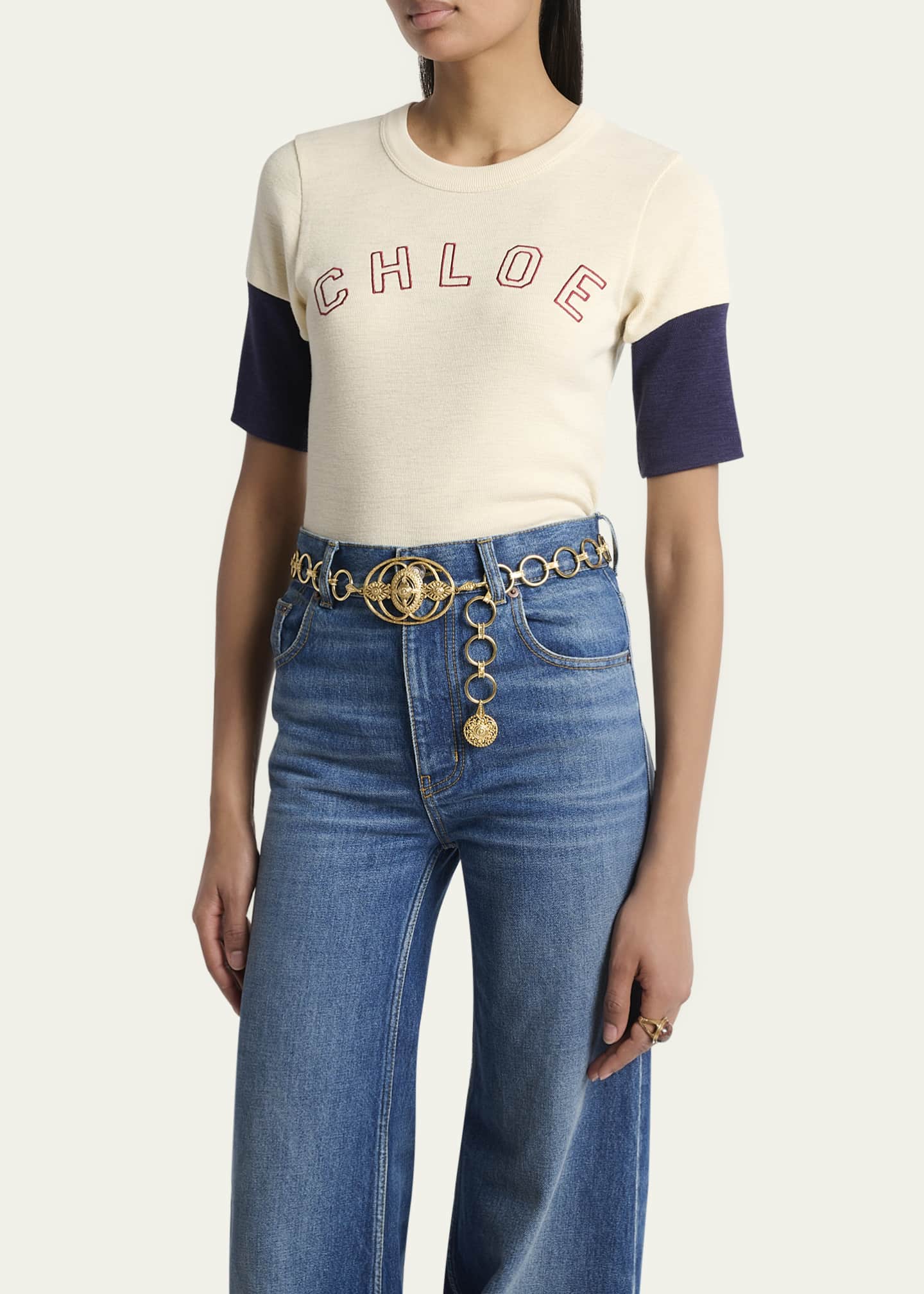 Chloe Logo Embroidered Heavy Cotton Wool T-Shirt Image 4 of 5
