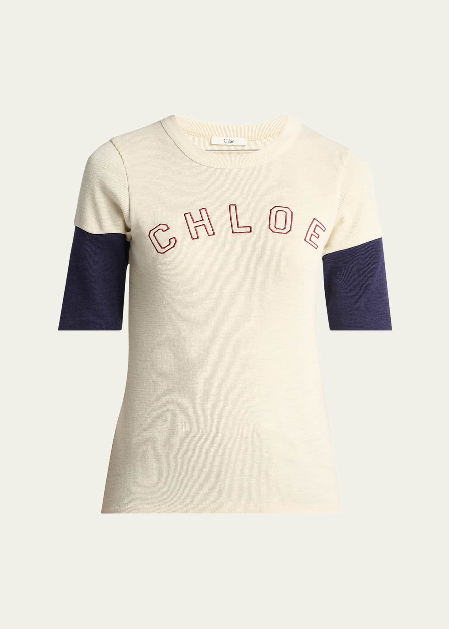 Chloe Logo Embroidered Heavy Cotton Wool T-Shirt Image 1 of 5