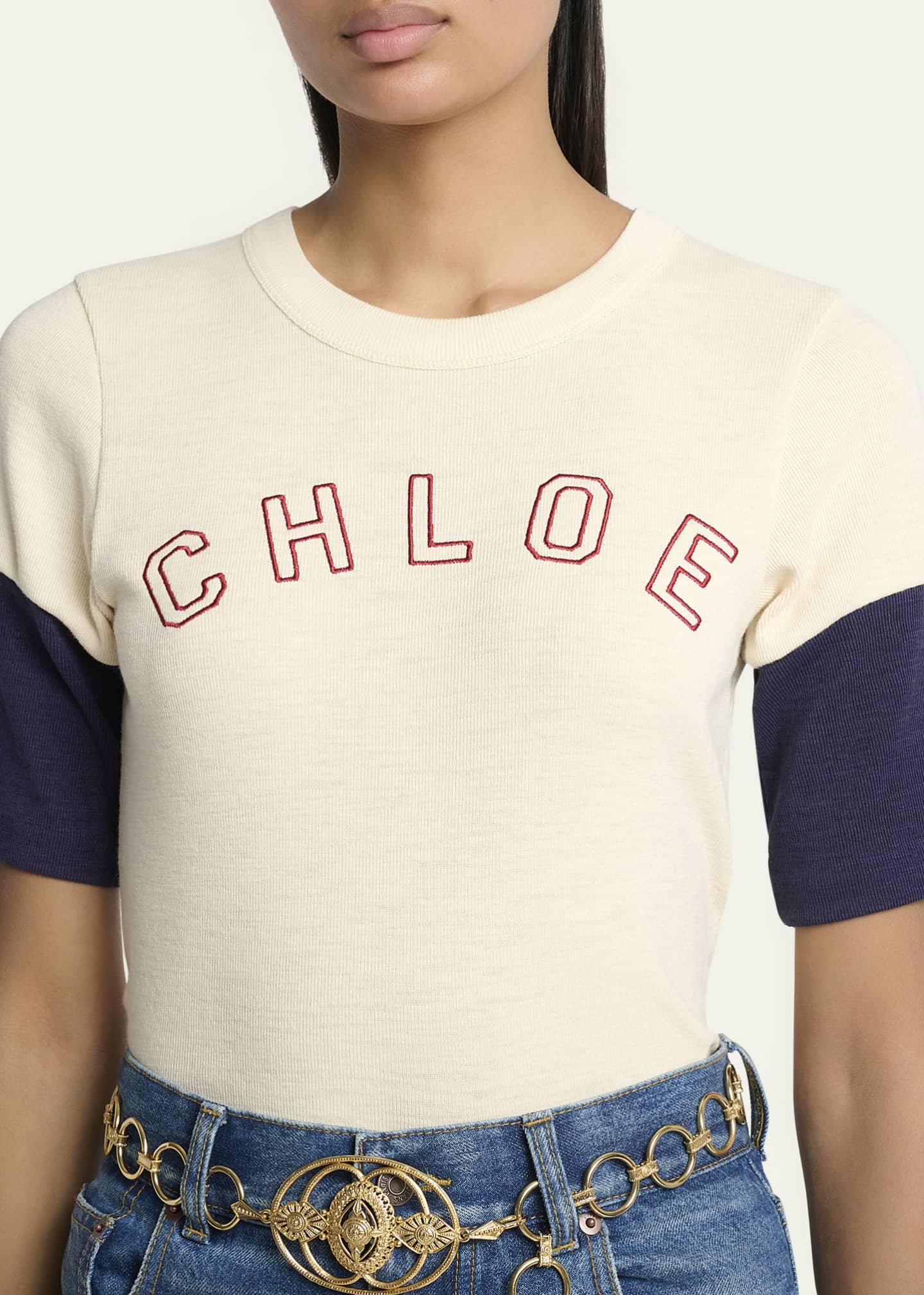 Chloe Logo Embroidered Heavy Cotton Wool T-Shirt Image 5 of 5