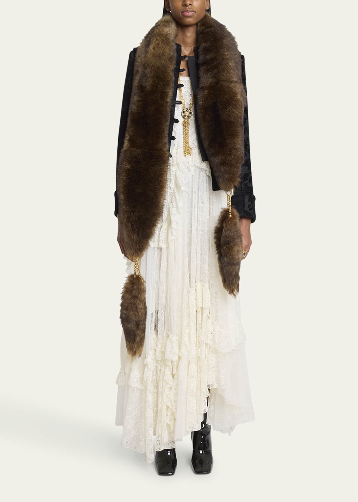 Chloe Lamb Shearling Chain-Tails Scarf Image 2 of 2