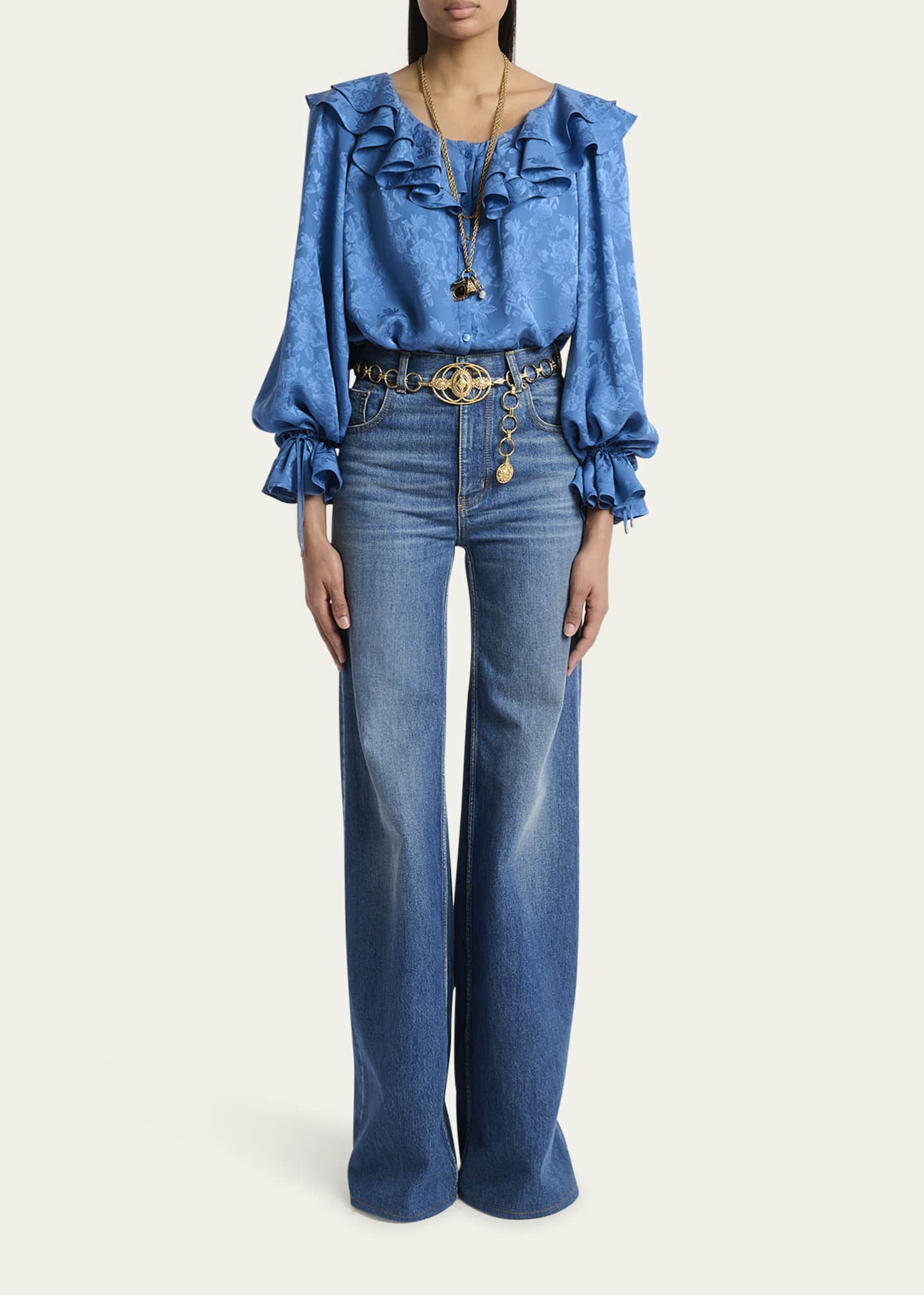 Chloe Floral Silk Jacquard Ruffle Top Image 2 of 5