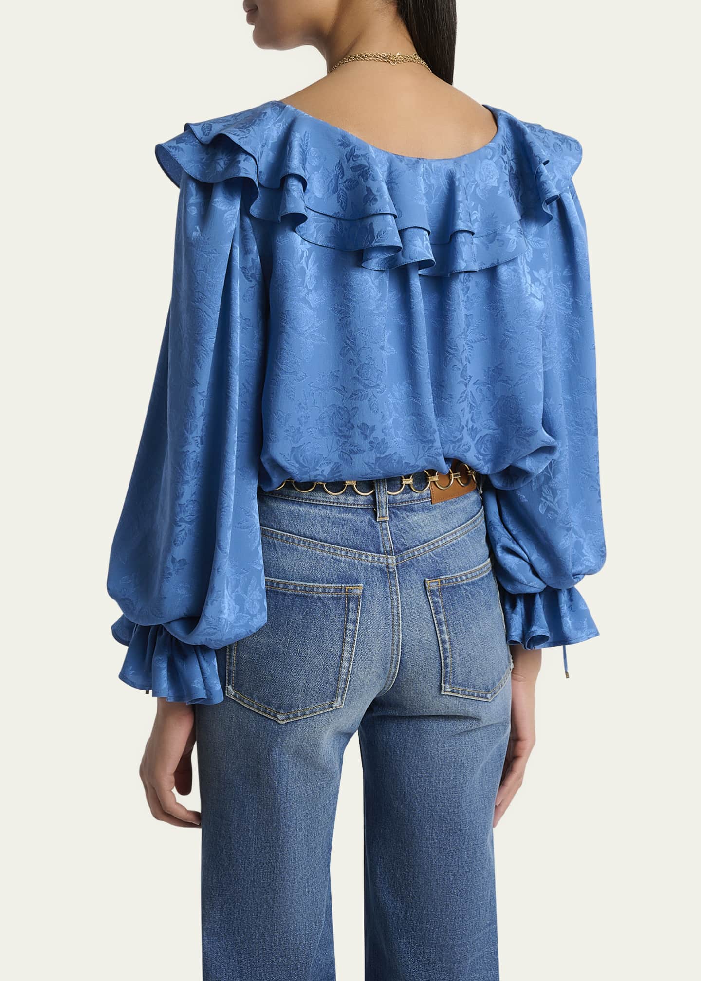 Chloe Floral Silk Jacquard Ruffle Top Image 3 of 5