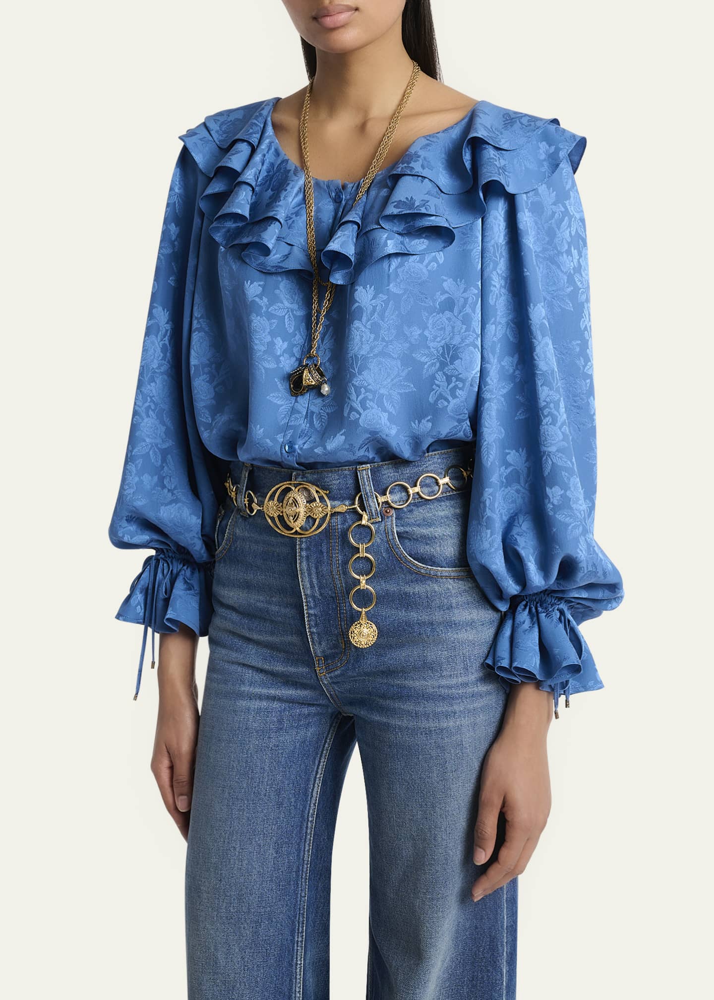 Chloe Floral Silk Jacquard Ruffle Top Image 4 of 5