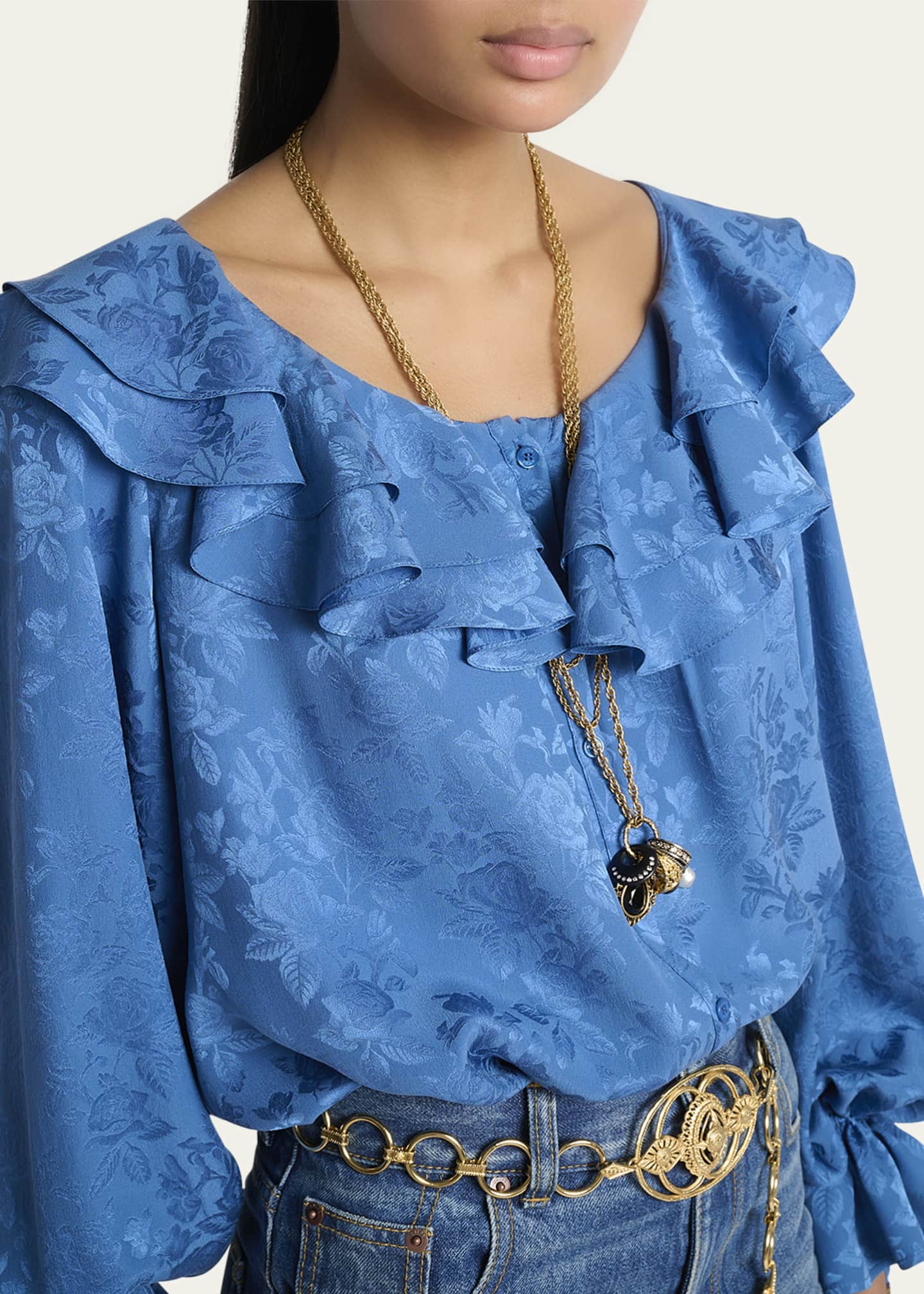 Chloe Floral Silk Jacquard Ruffle Top Image 5 of 5