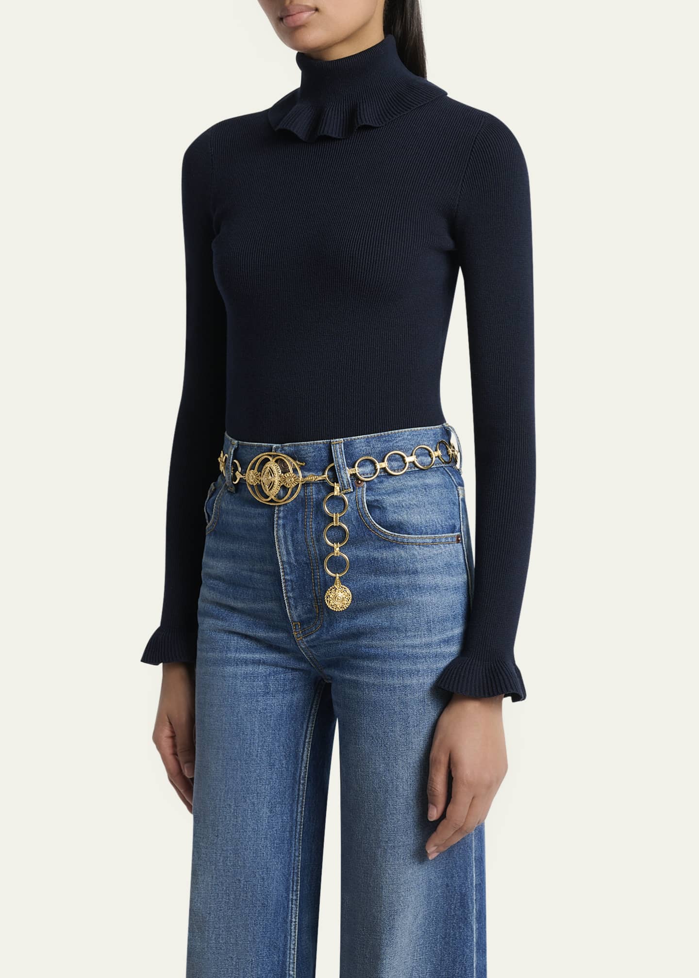 Chloe Ruffle Frill Rib Knit Sweater Image 4 of 5