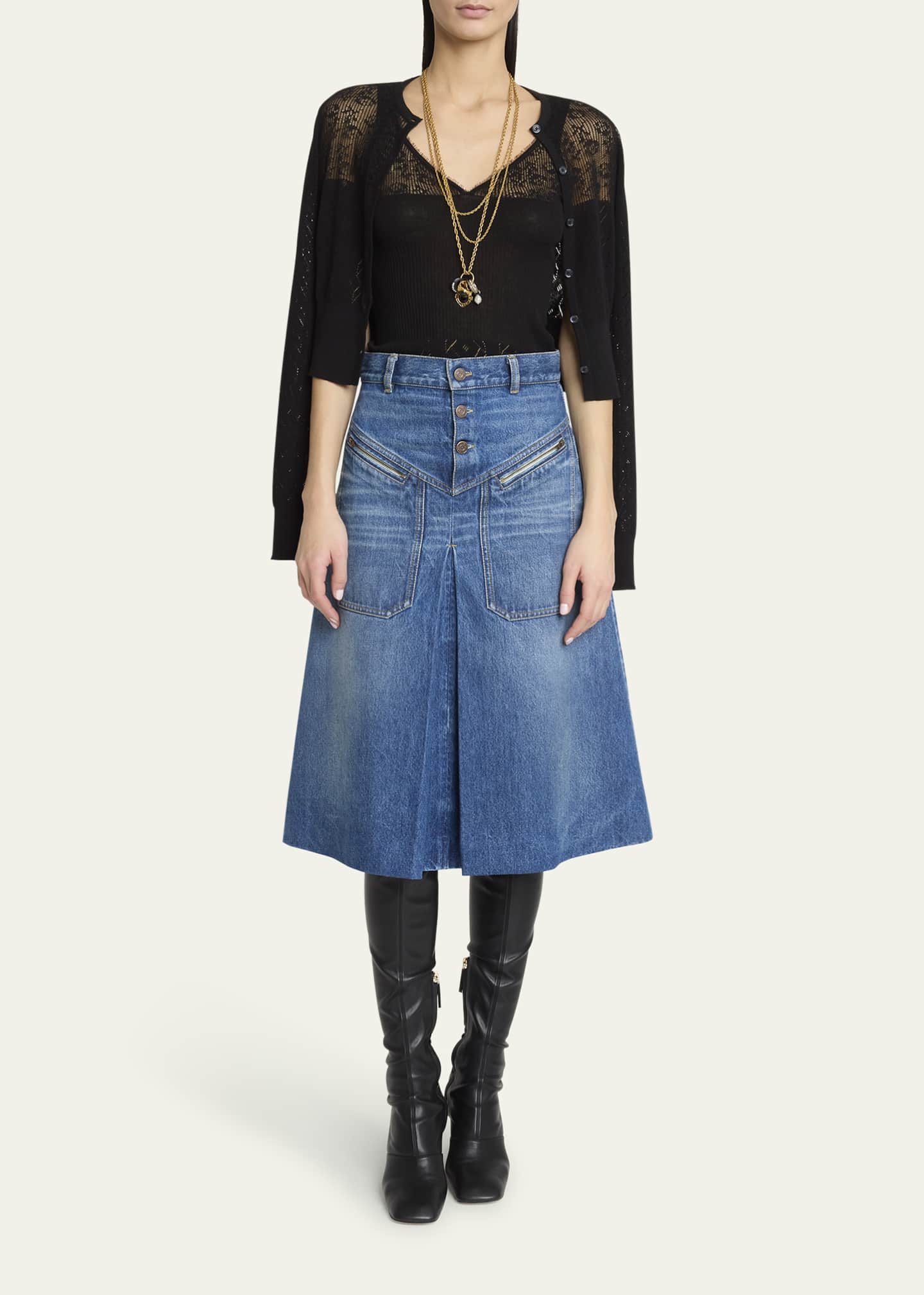 Chloe Cotton Denim Midi Skirt Image 2 of 5