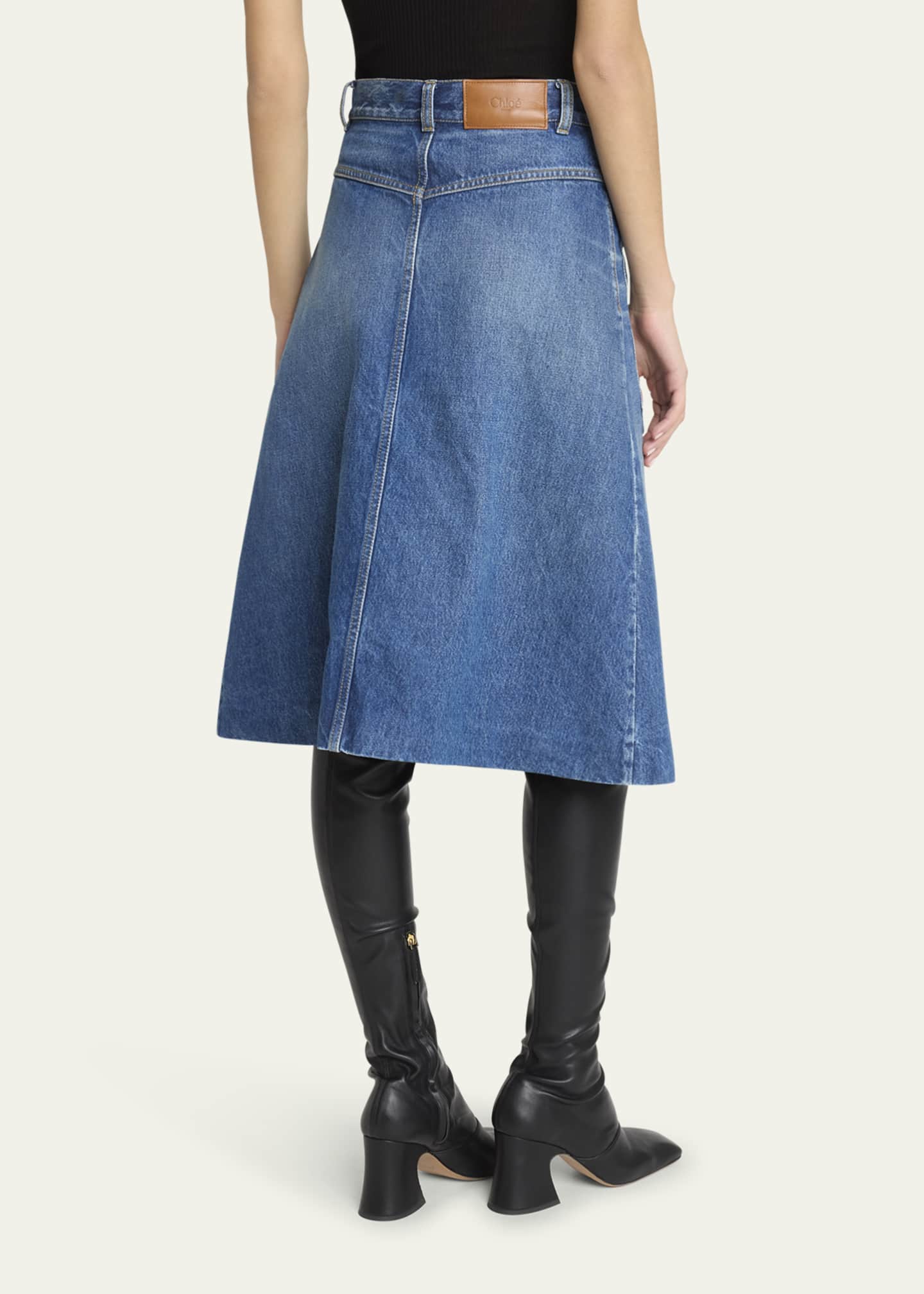Chloe Cotton Denim Midi Skirt Image 3 of 5