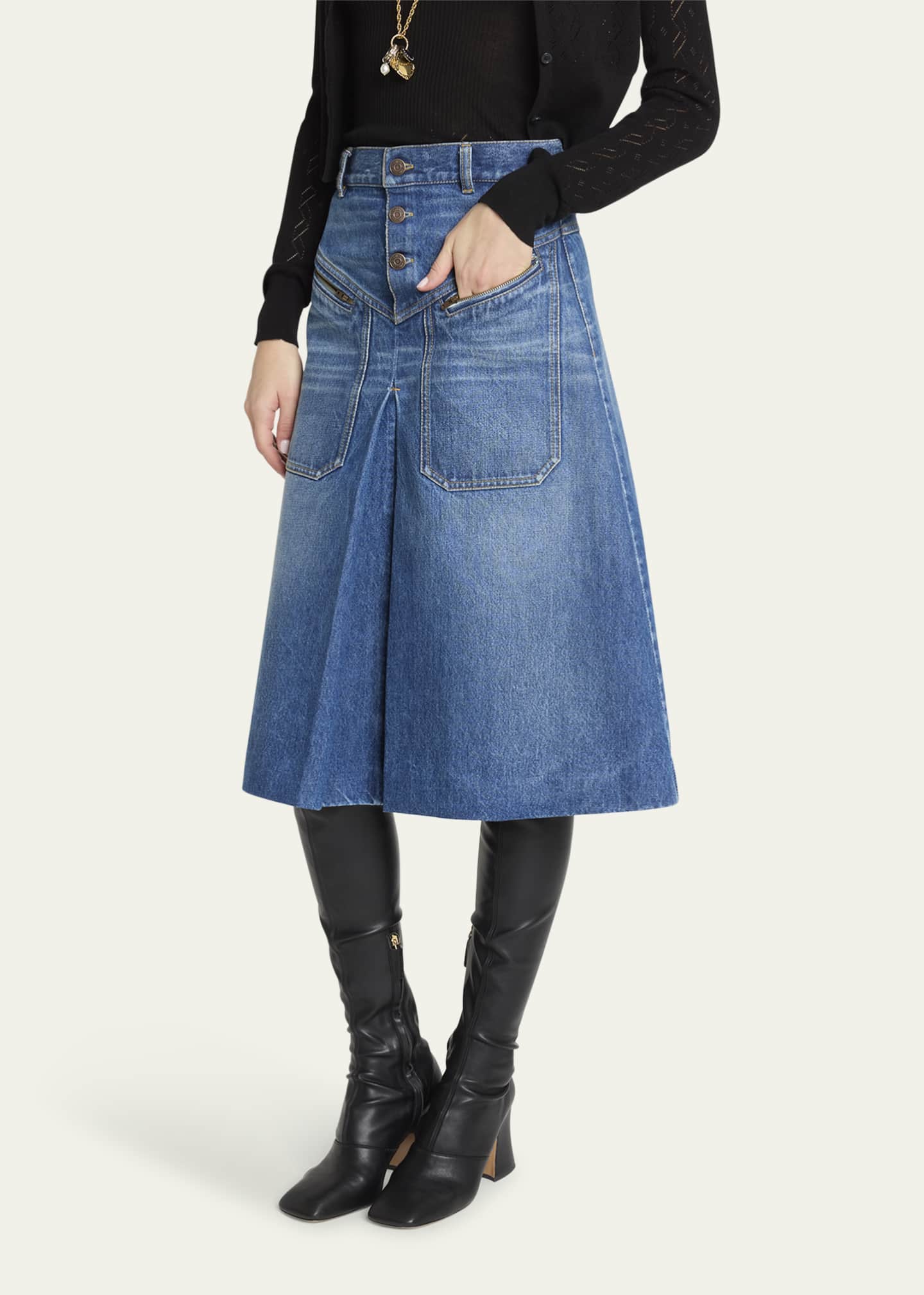 Chloe Cotton Denim Midi Skirt Image 4 of 5