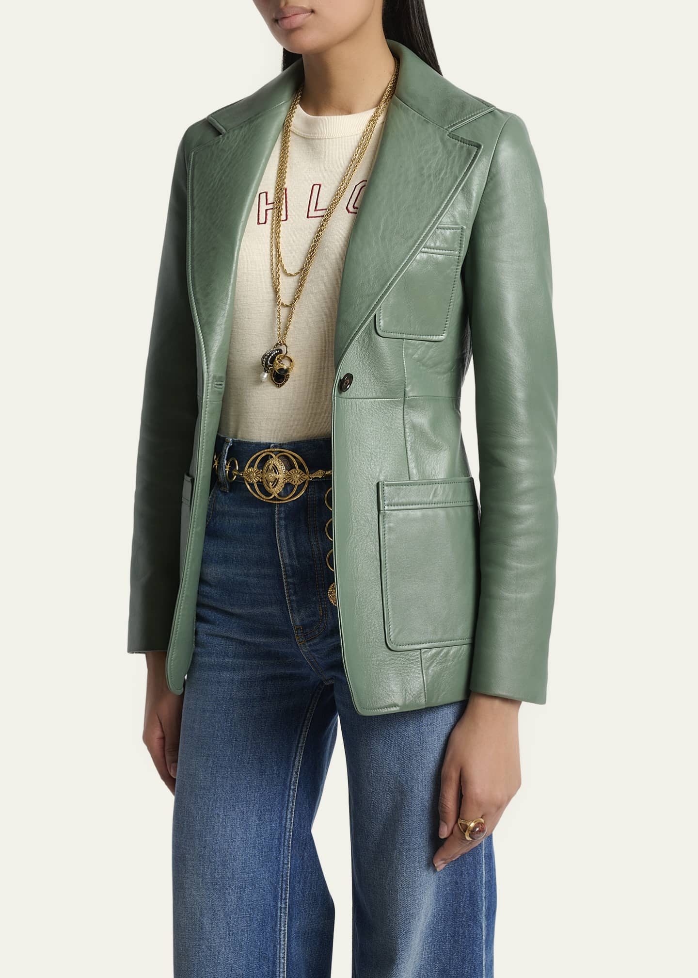 Chloe Slouch Leather Belted Single-Breasted Jacket Image 4 of 5