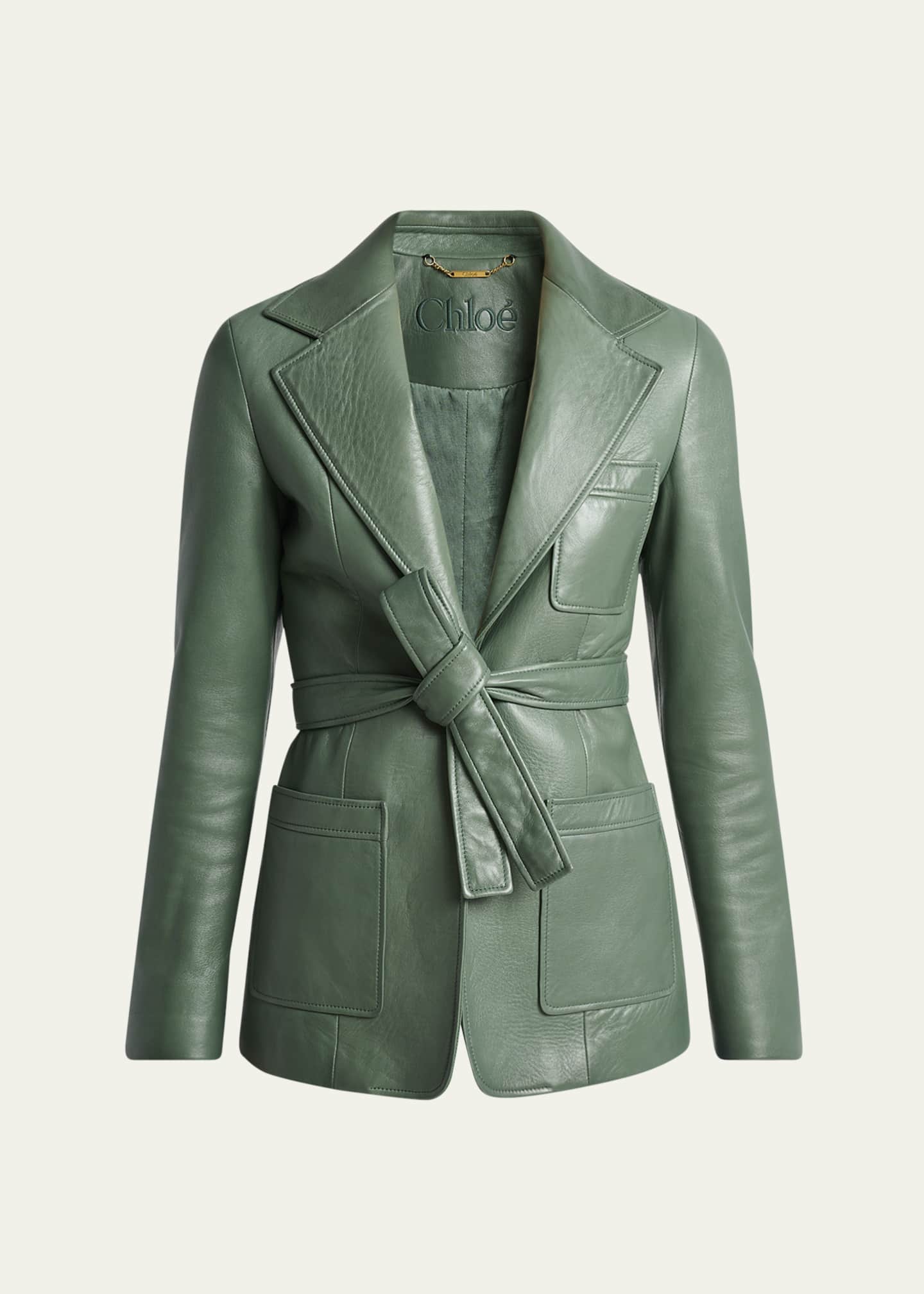 Chloe Slouch Leather Belted Single-Breasted Jacket Image 1 of 5