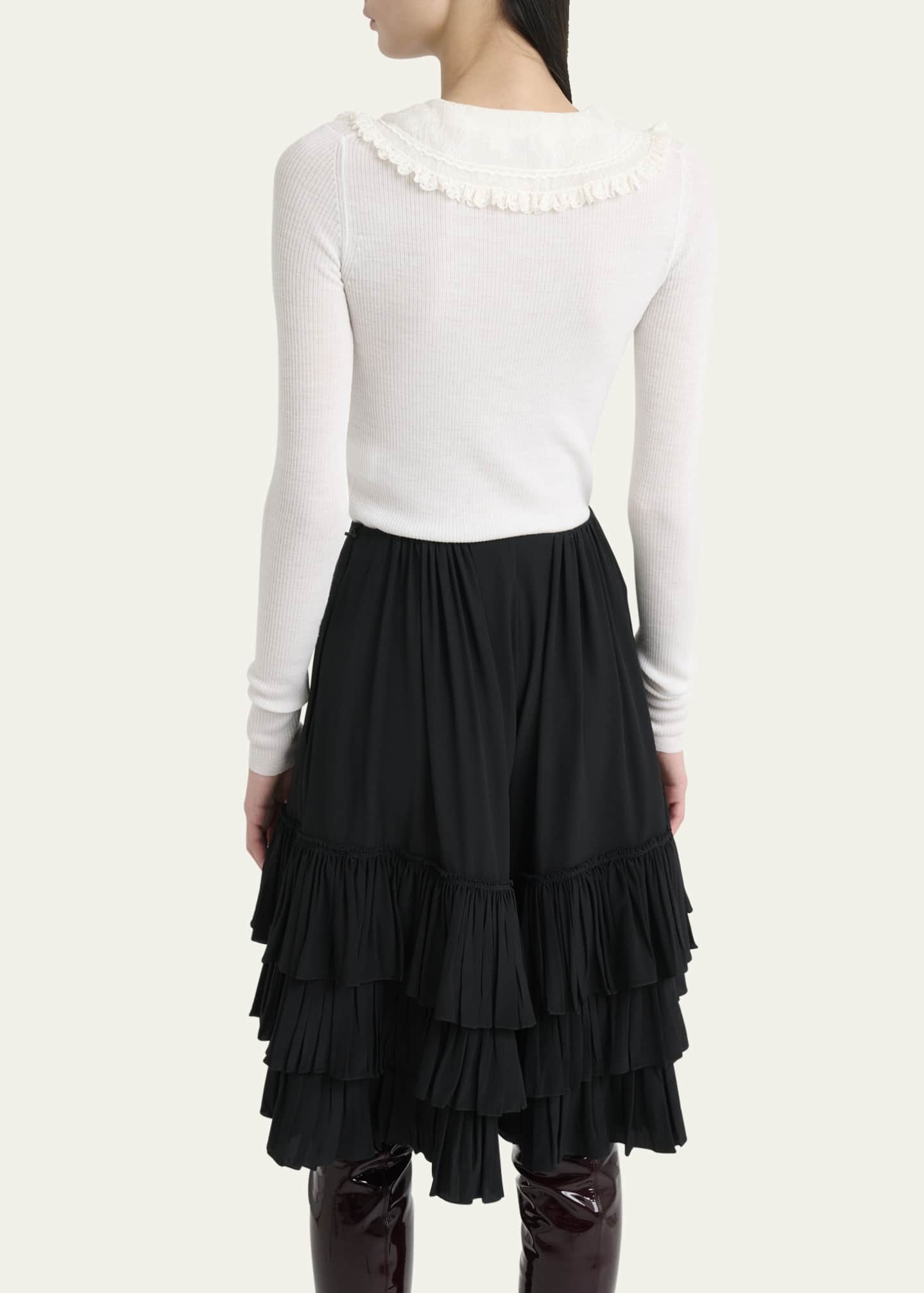 Chloe Lace-Collar Superfine Wool Rib Knit Top Image 3 of 5